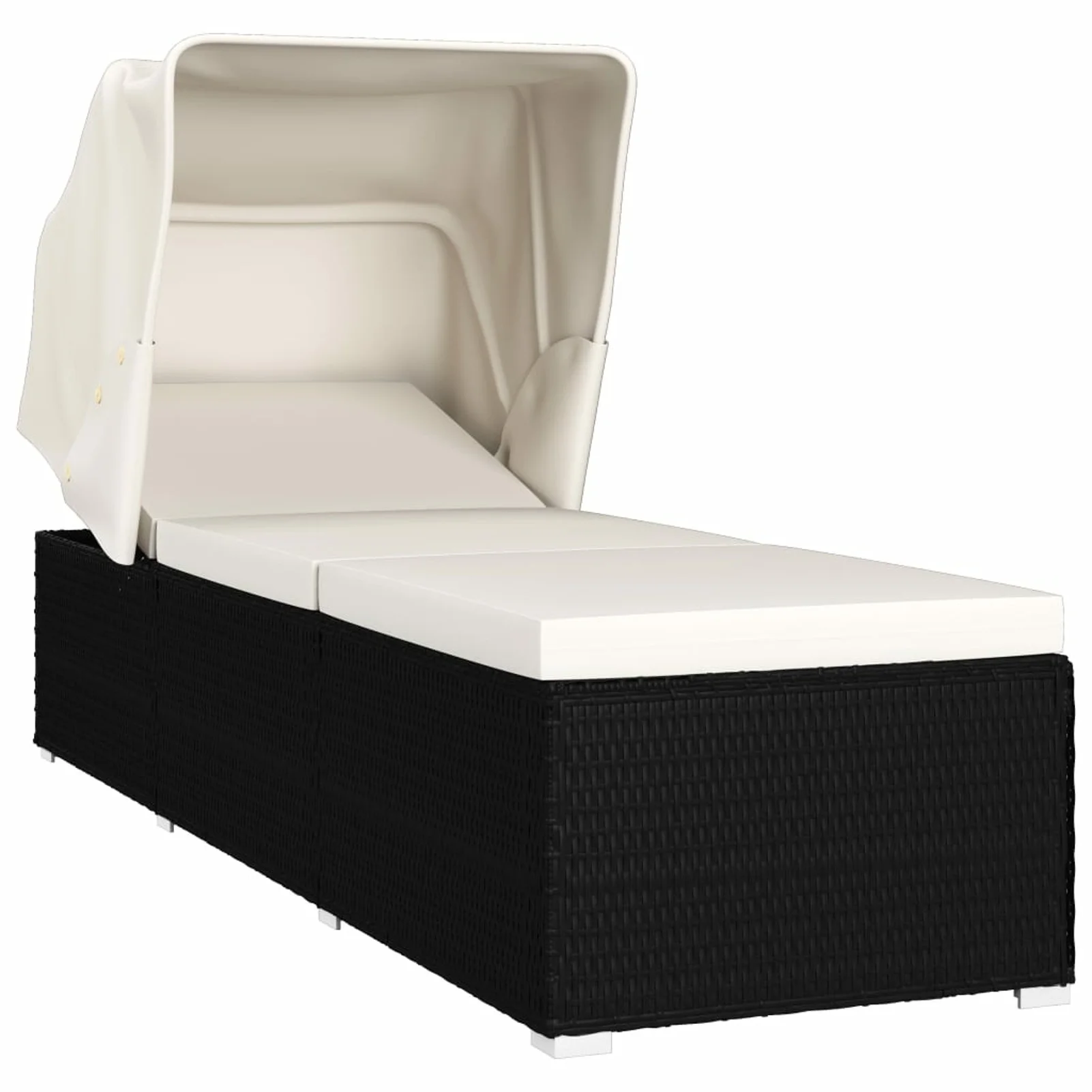 Lixada Sun Lounger with Canopy and Cushion Poly Rattan Cream White