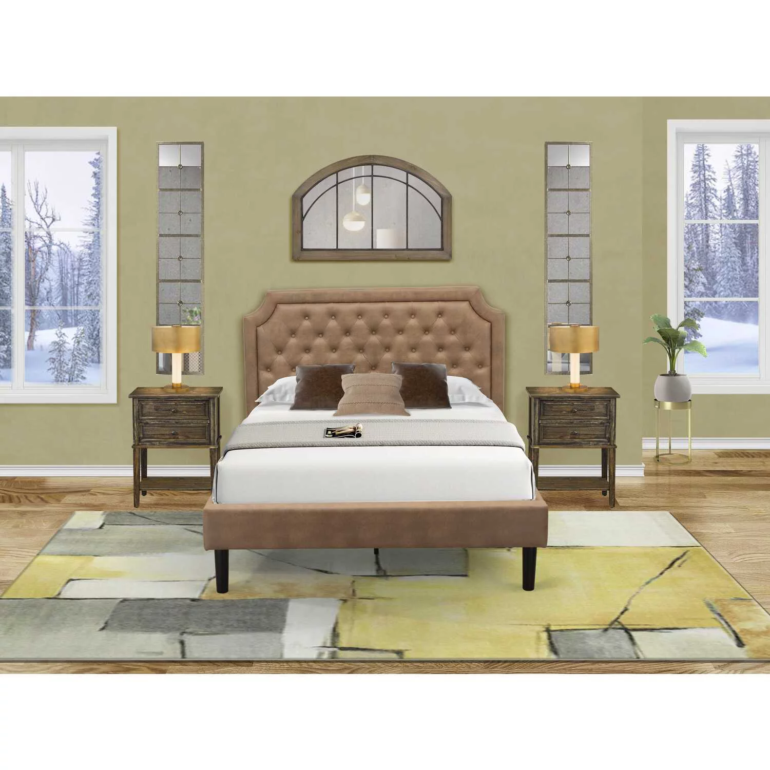 East West Furniture Granbury Wood Full Platform Bed in Brown/Black