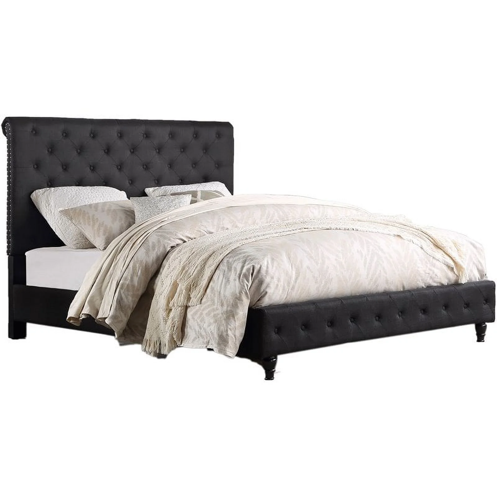 Best Master Furniture YY132 Grey Eastern King Ashley Modern Tufted With Nailhead Trim King Size Bed, Grey