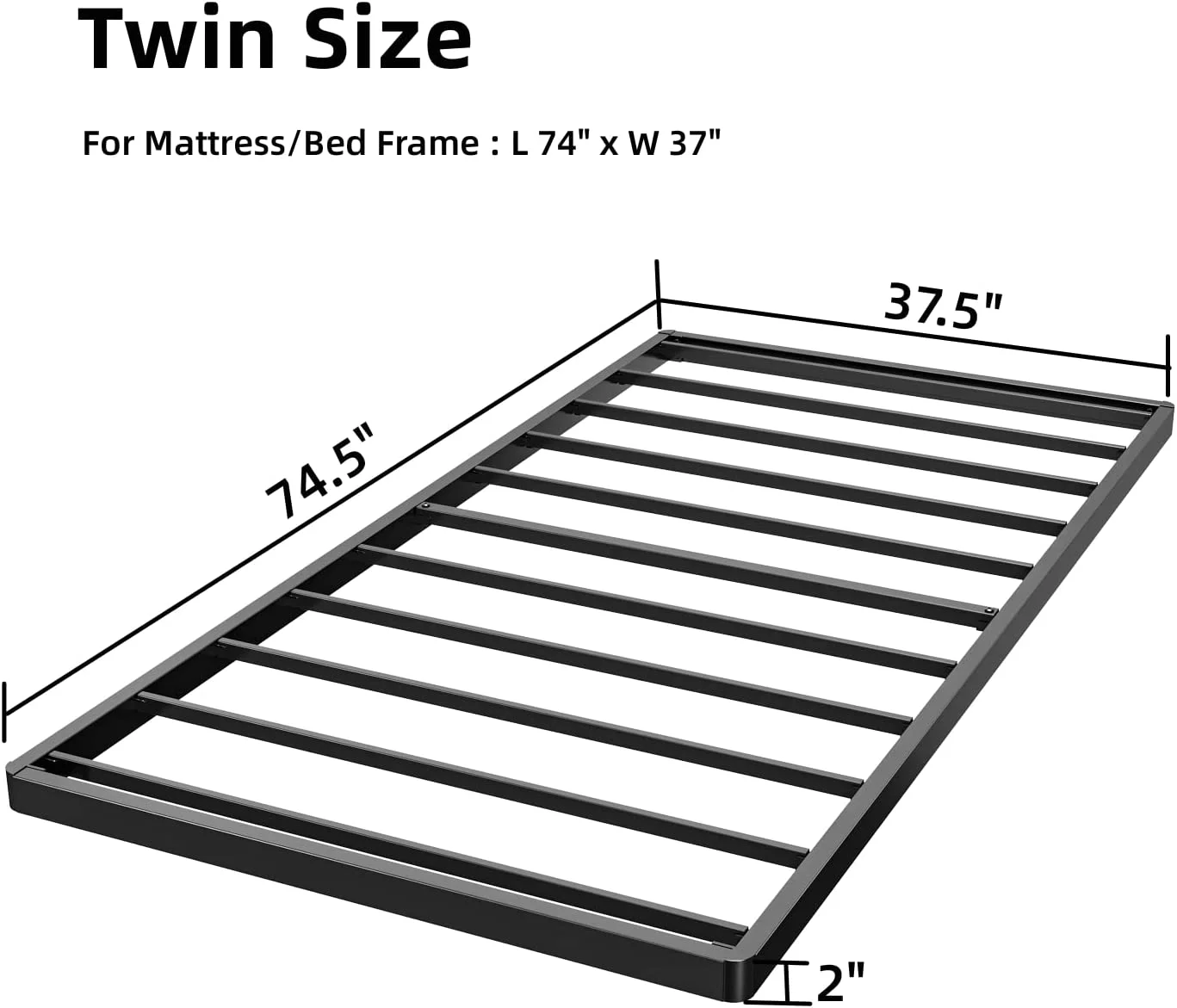 YGDU Twin 2 Inch Box Spring & Bed Slat Replacement/Metal Frame with Steel Slats/Quick Lock Bunkie Board/Easy Assembly