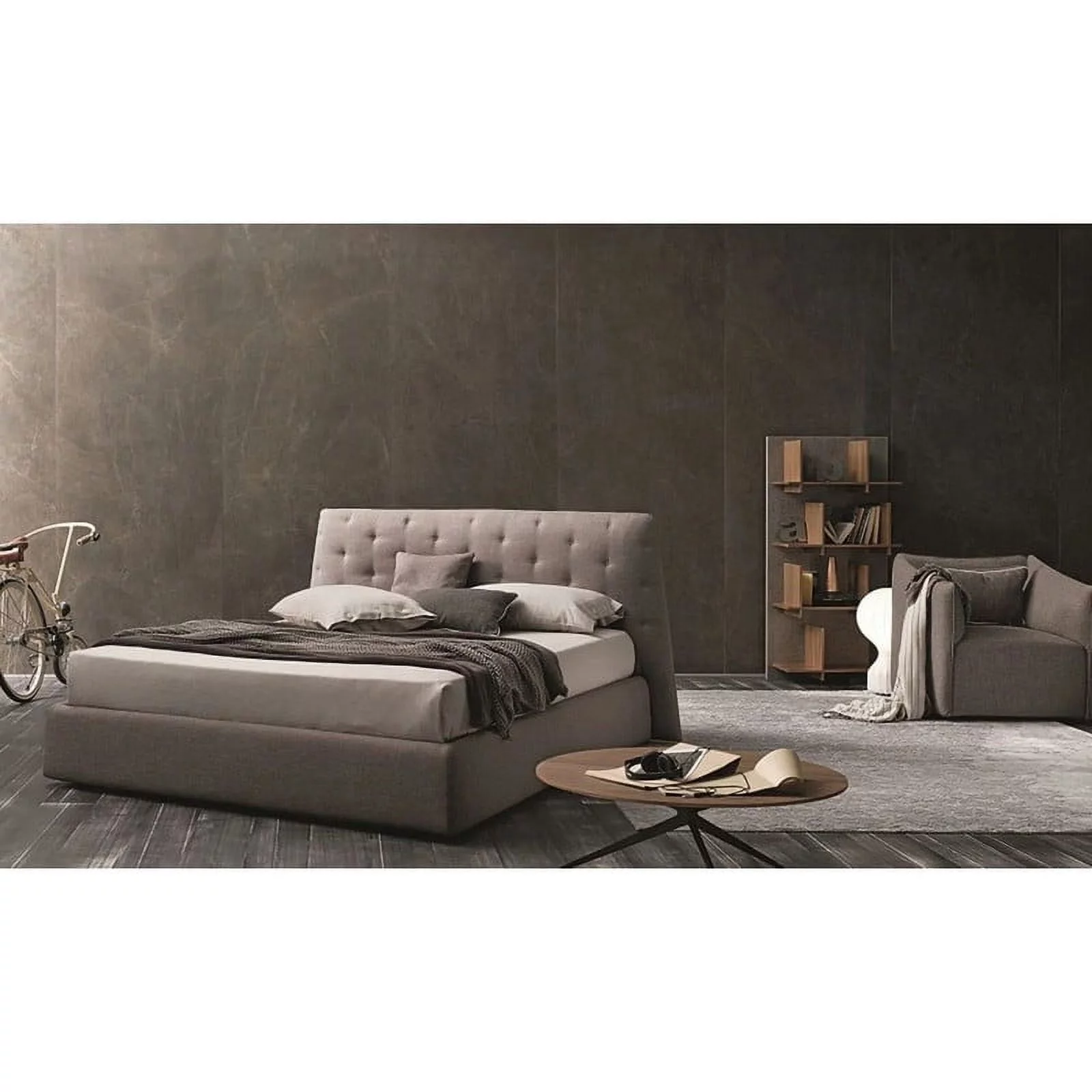 Atrium Modern Storage Bed in Taupe Gray Fabric, King Size