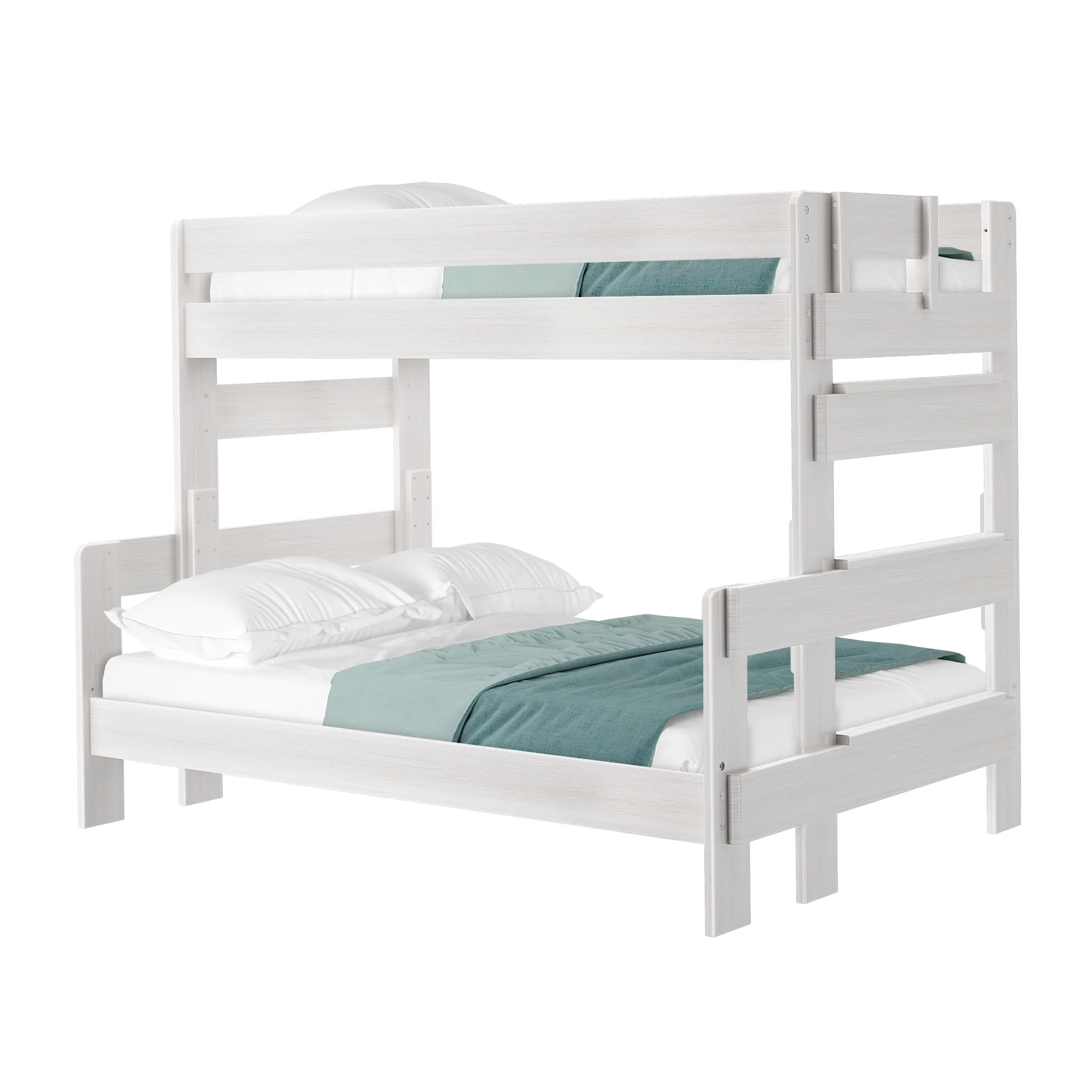Plank+Beam Solid Wood Twin over Full Bunk Bed for Adults, White Wash