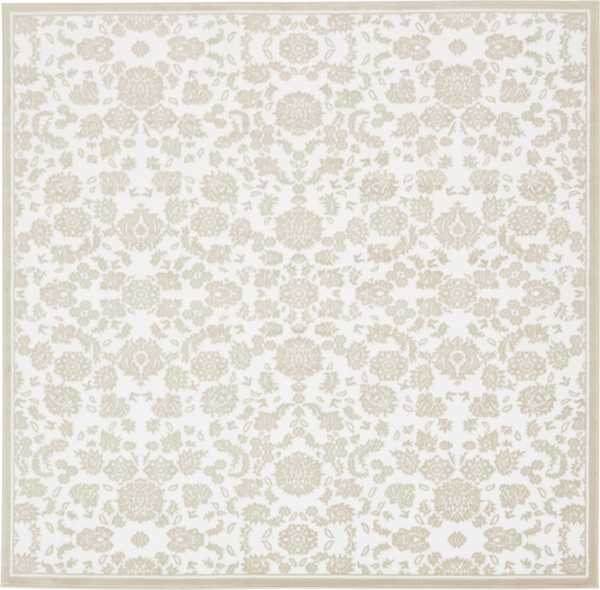 Unique Loom Taft Rushmore Rug White Brown/Beige 8' Square Textured Floral Farmhouse Perfect For Dining Room Living Room Bed Room Kids Room