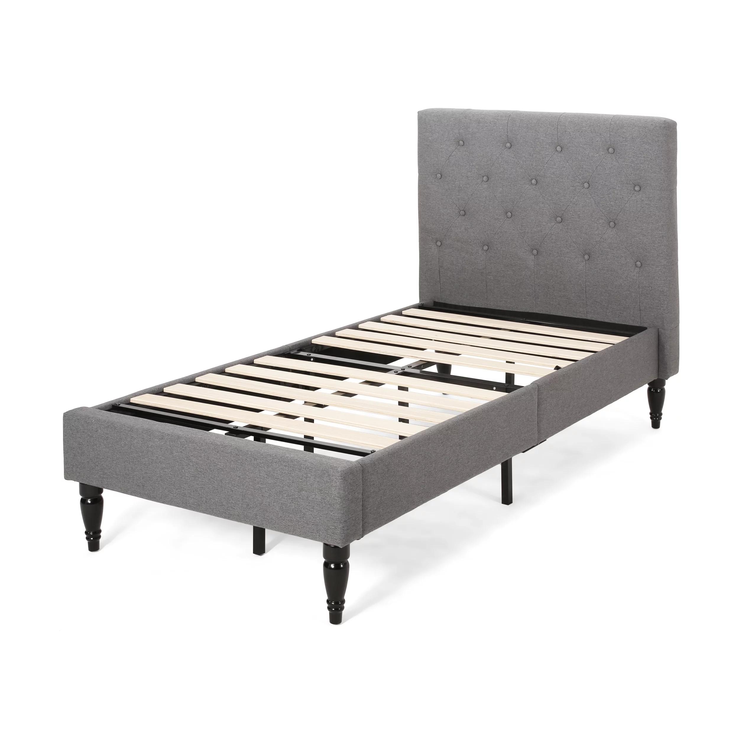 GDF Studio Vallarta Contemporary Fabric Upholstered Tufted Bed, Charcoal Gray and Black Twin