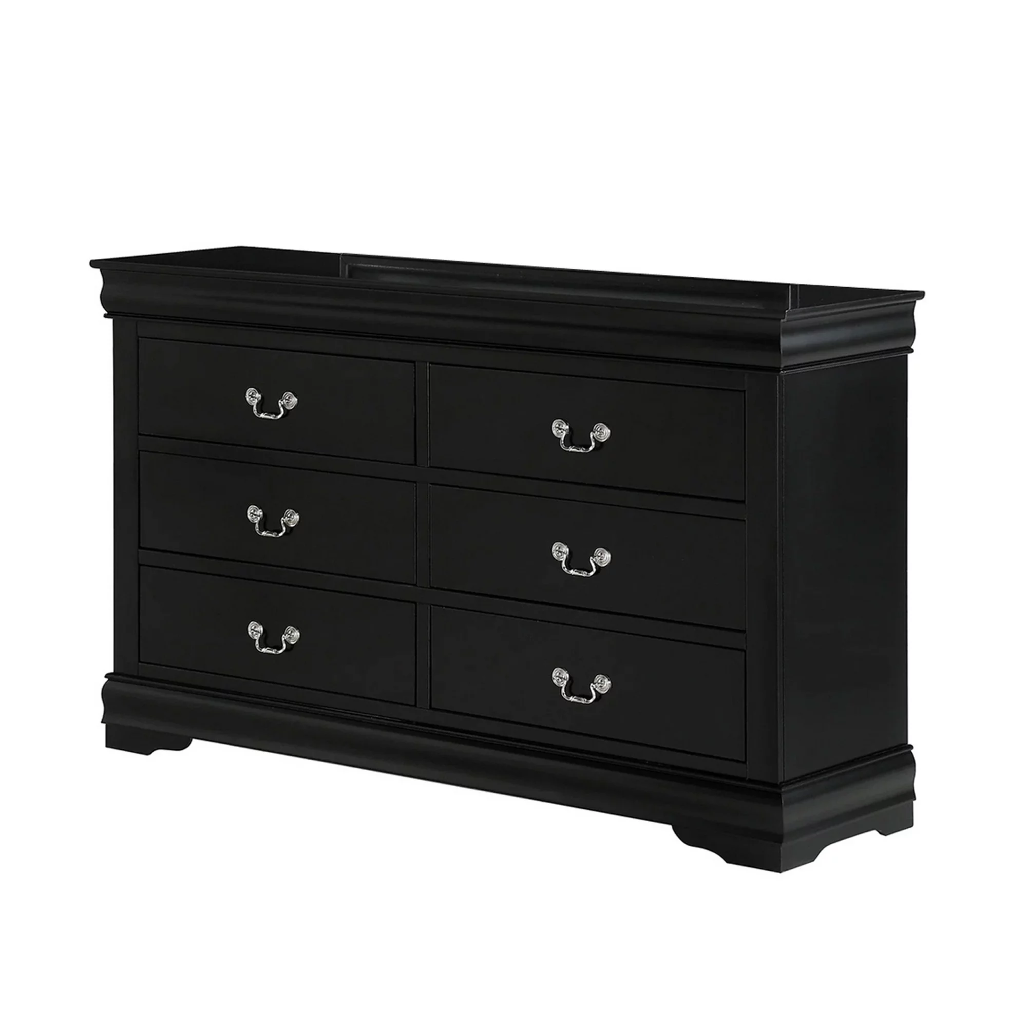 Benjara 58 in. Ryla Wide Dresser Chest with 6 Drawers & Metal Handles, Solid Black Wood
