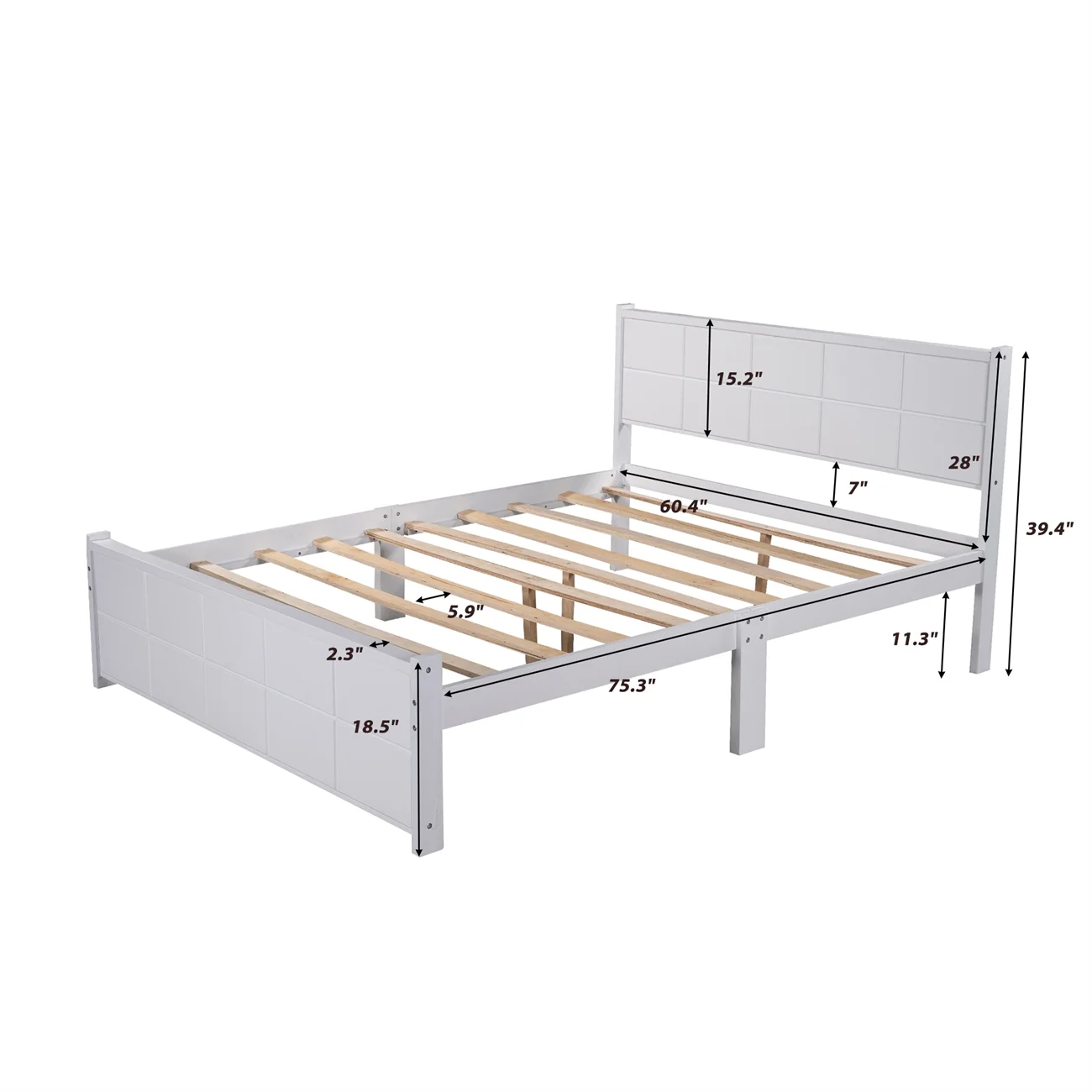 Wood Platform Bed Frame with Headboard and Footboard, Wooden Bed Frame for Bedroom, No Box Spring Needed, Queen Frame, White