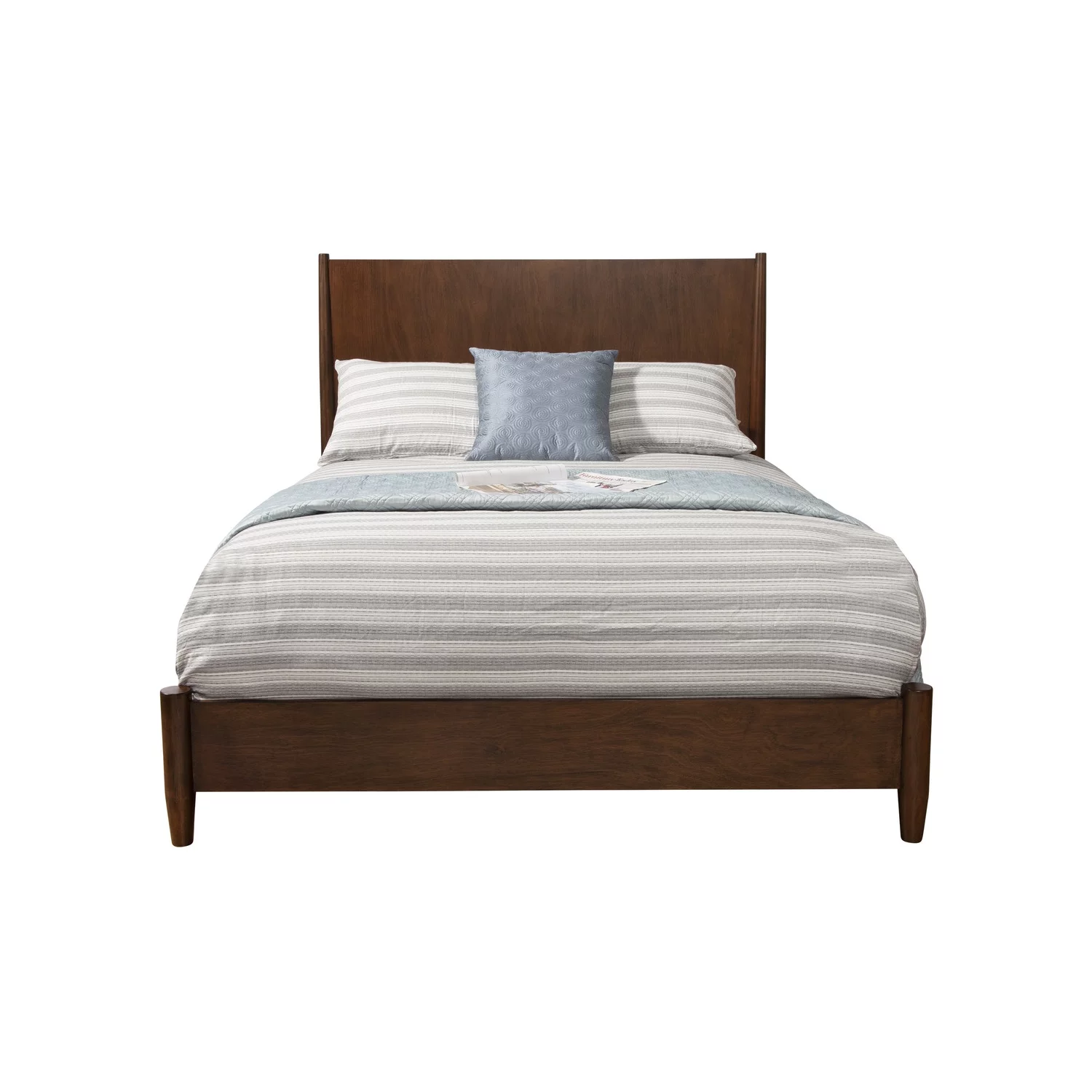 Alpine Furniture Flynn Mid Century Modern Wood California King Panel Bed in Gray
