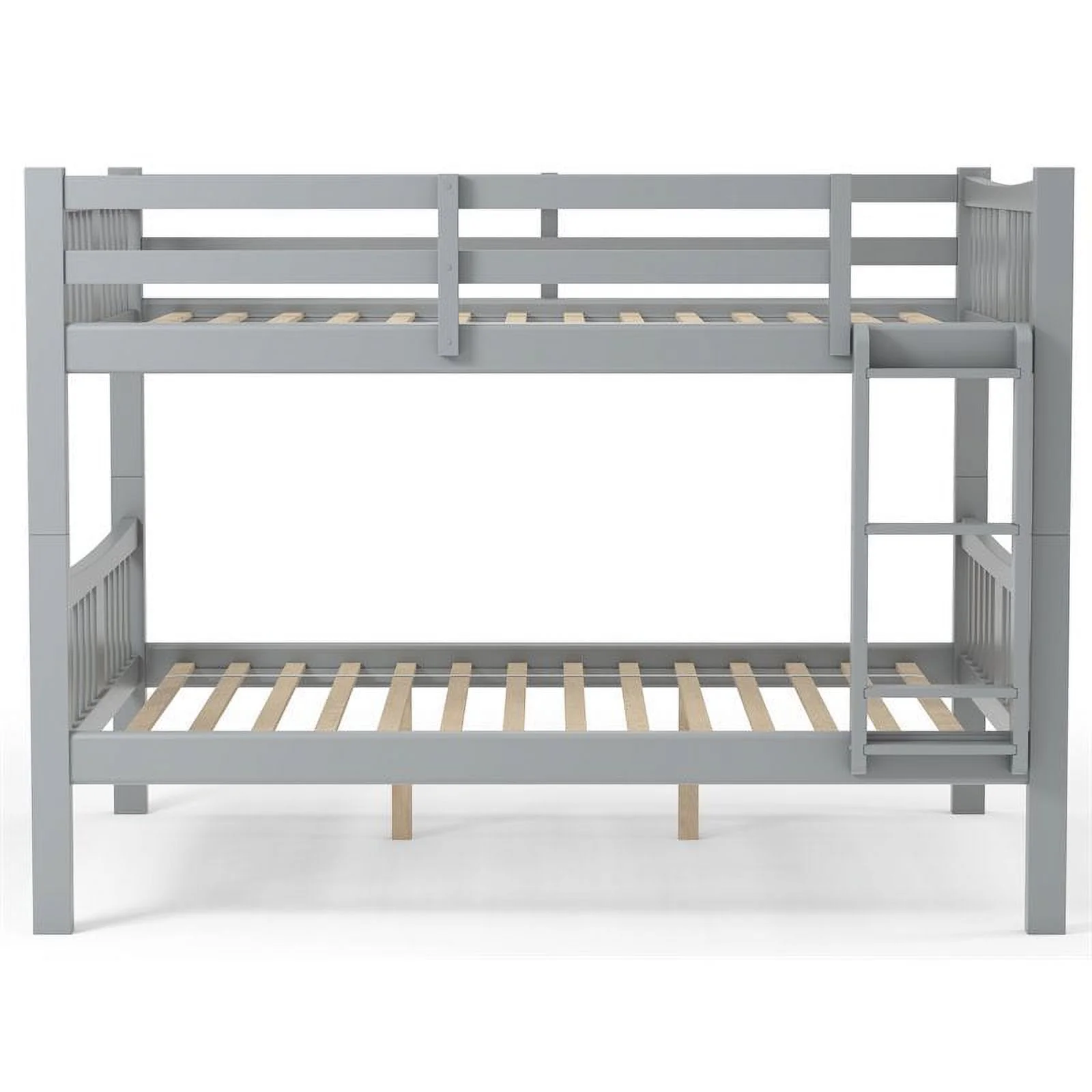 Pemberly Row Full Over Full Contemporary Wood Bunk Bed with Ladder in Gray