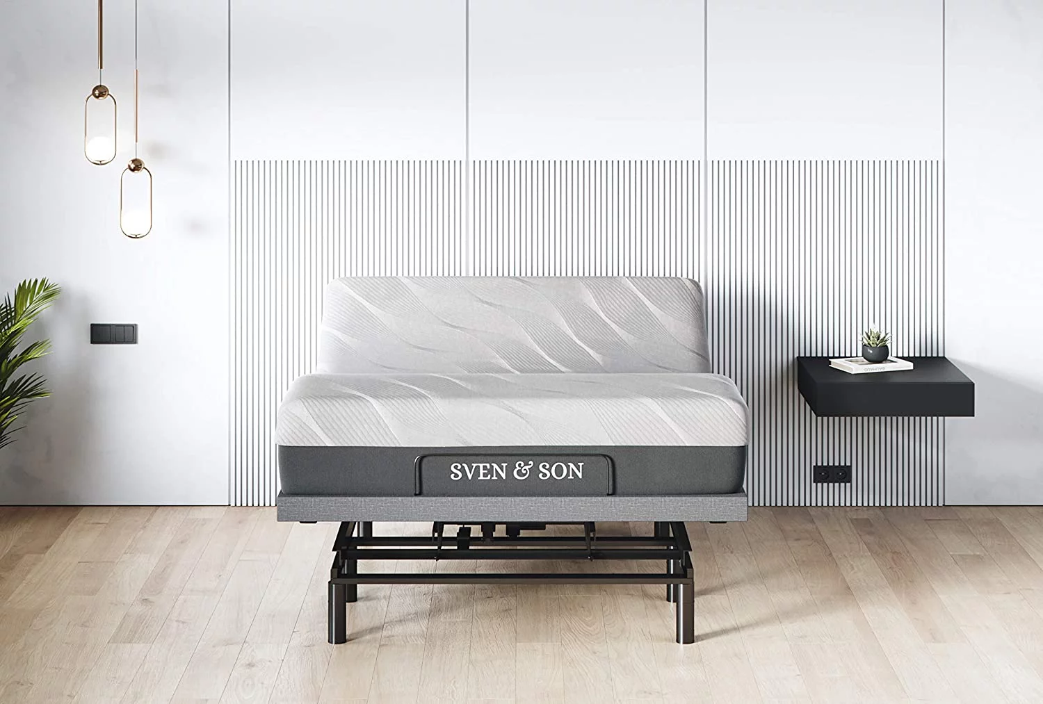 & Son Split King Adjustable Bed Base Frame (Head Tilt) + 14\u201D Luxury Cool Gel Memory Foam Mattress  Head & Foot USB Ports  Zero Gravity  Interactive Dual Massage  Wireless  Cl