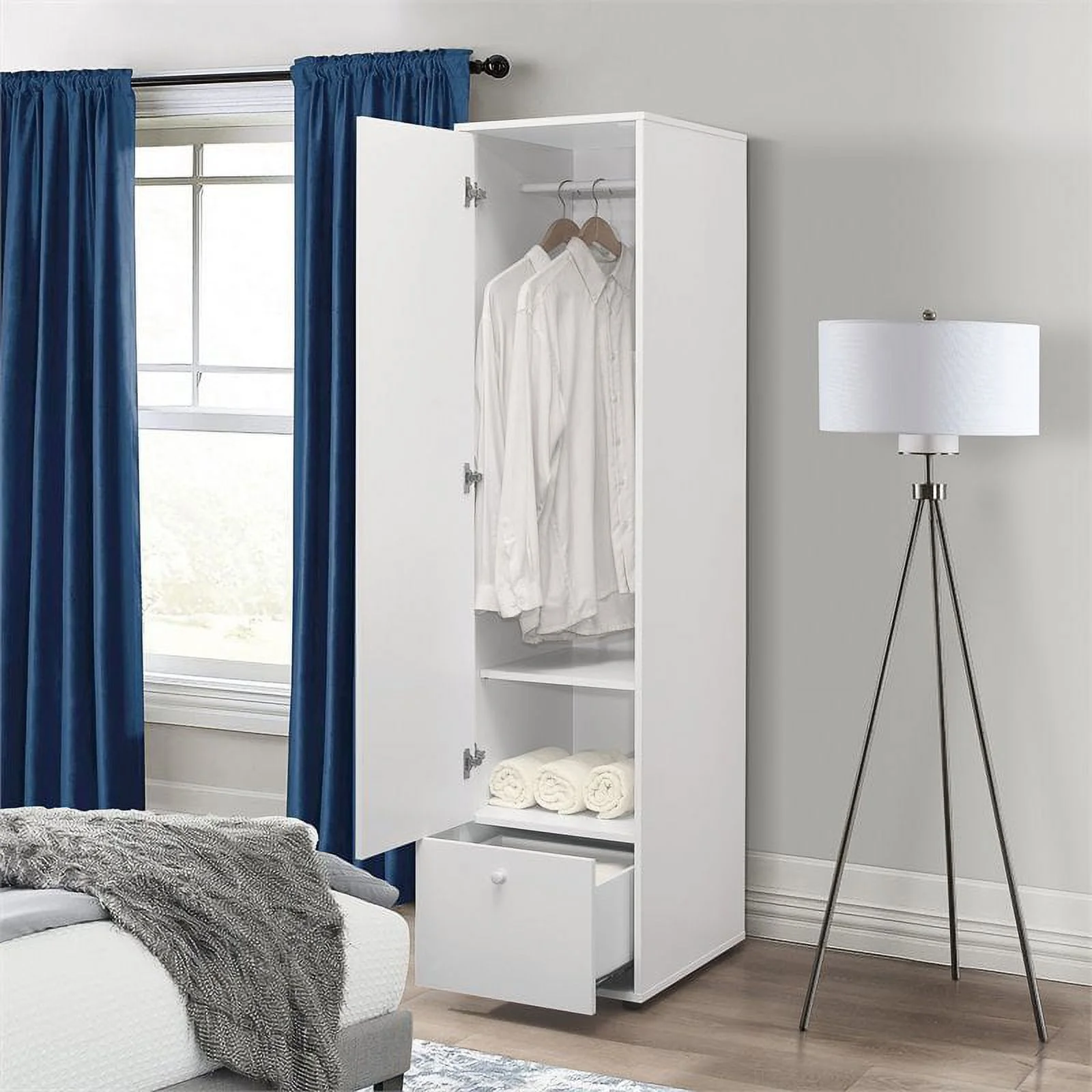 Pilaster Designs Tavish Wood Hanging Storage Wardrobe Armoire Closet in White