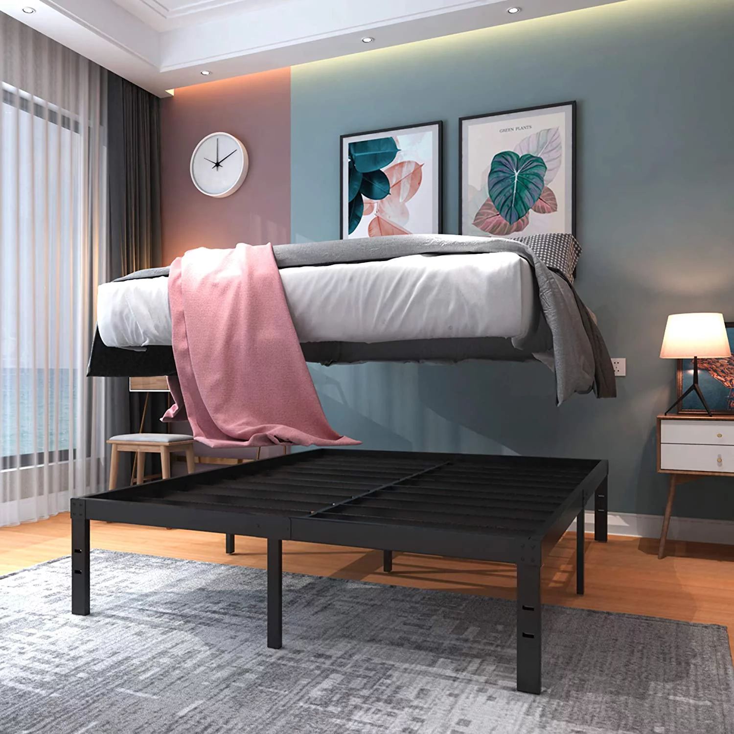 Popular King Size Bed Frame-18 Inch Tall Sturdy Platform Bed Base-Extra Heavy Duty Strong Steel Solid Metal Foundation- Easy Assemble/Noise Free/Non-Slip/Squeaky Free/No Box Spring Needed