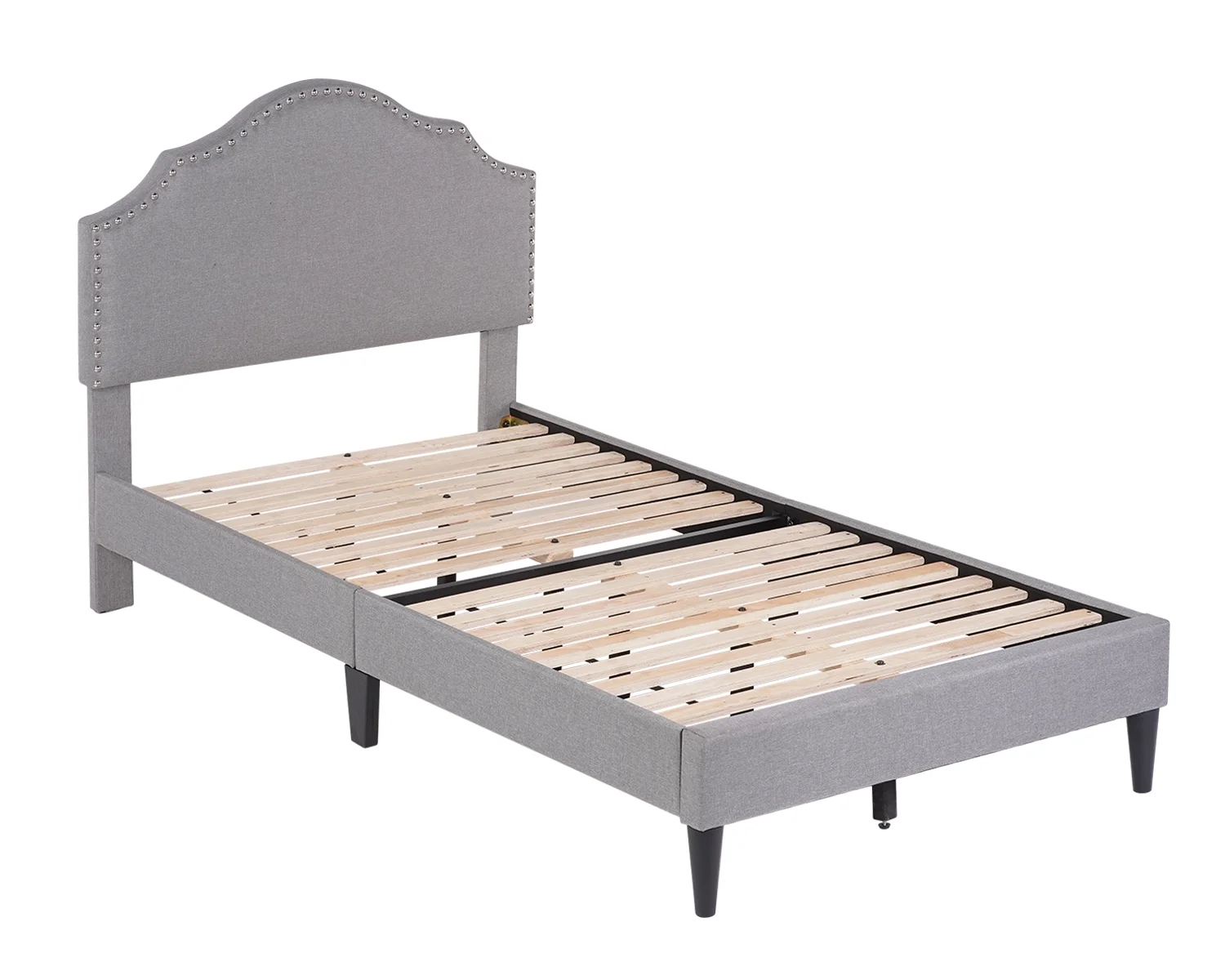 PayLessHere Upholstered Platform Bed Frame Twin Mattress Foundation with Fabric Upholstered Headboard and Wooden Slats Support, Fully Upholstered No Box Spring Needed Non-Slip and Noise-Free,Twin