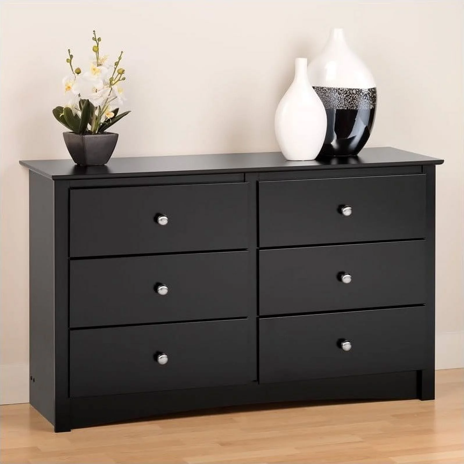 Pemberly Row Black Condo Sized 6 Drawer Double Dresser