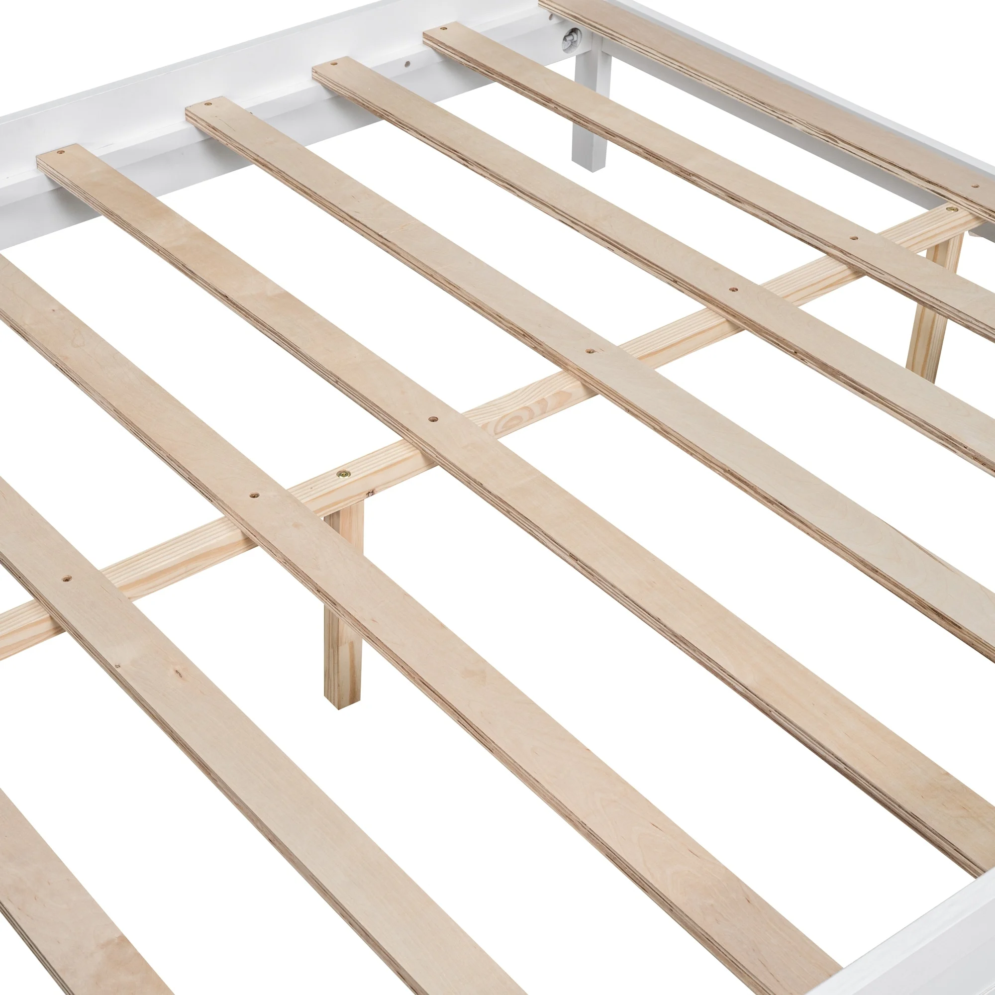 Queen Size Canopy Platform Bed with Headboard and Footboard, Slat Support Leg, White
