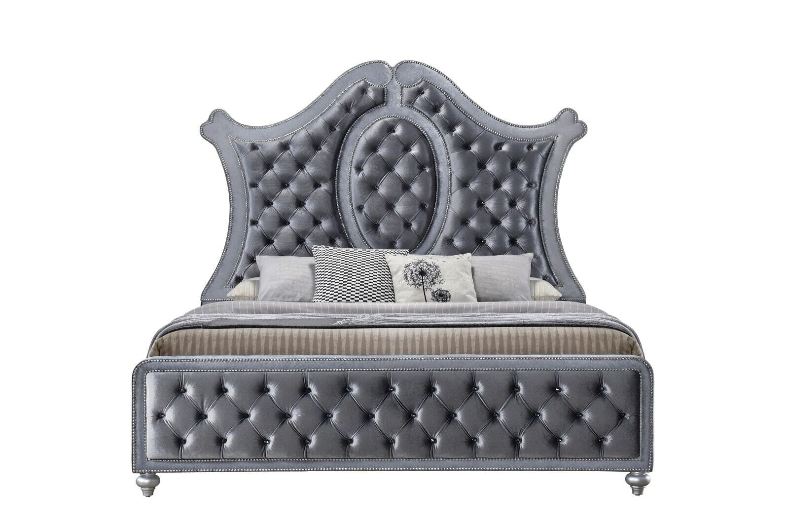 1pc Traditional Upholstered Queen Size Panel Bed Arched Headboard Bedroom Furniture
