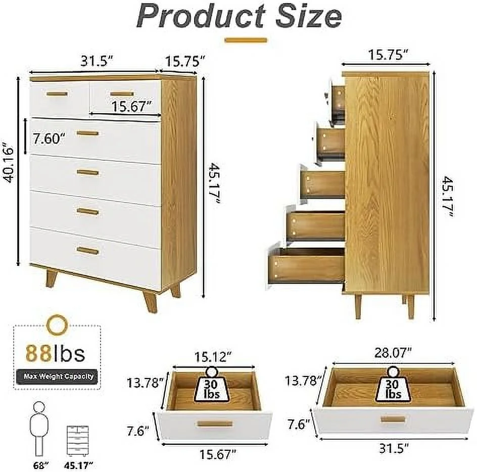 KHBIULIFE White Dresser for Bedroom  6 Drawer Dresser with LED Light and 2  Cubby Chest of Drawers & Dresser Wood Dresser  TV Stand Double Dresser for Kid's Room Nursery
