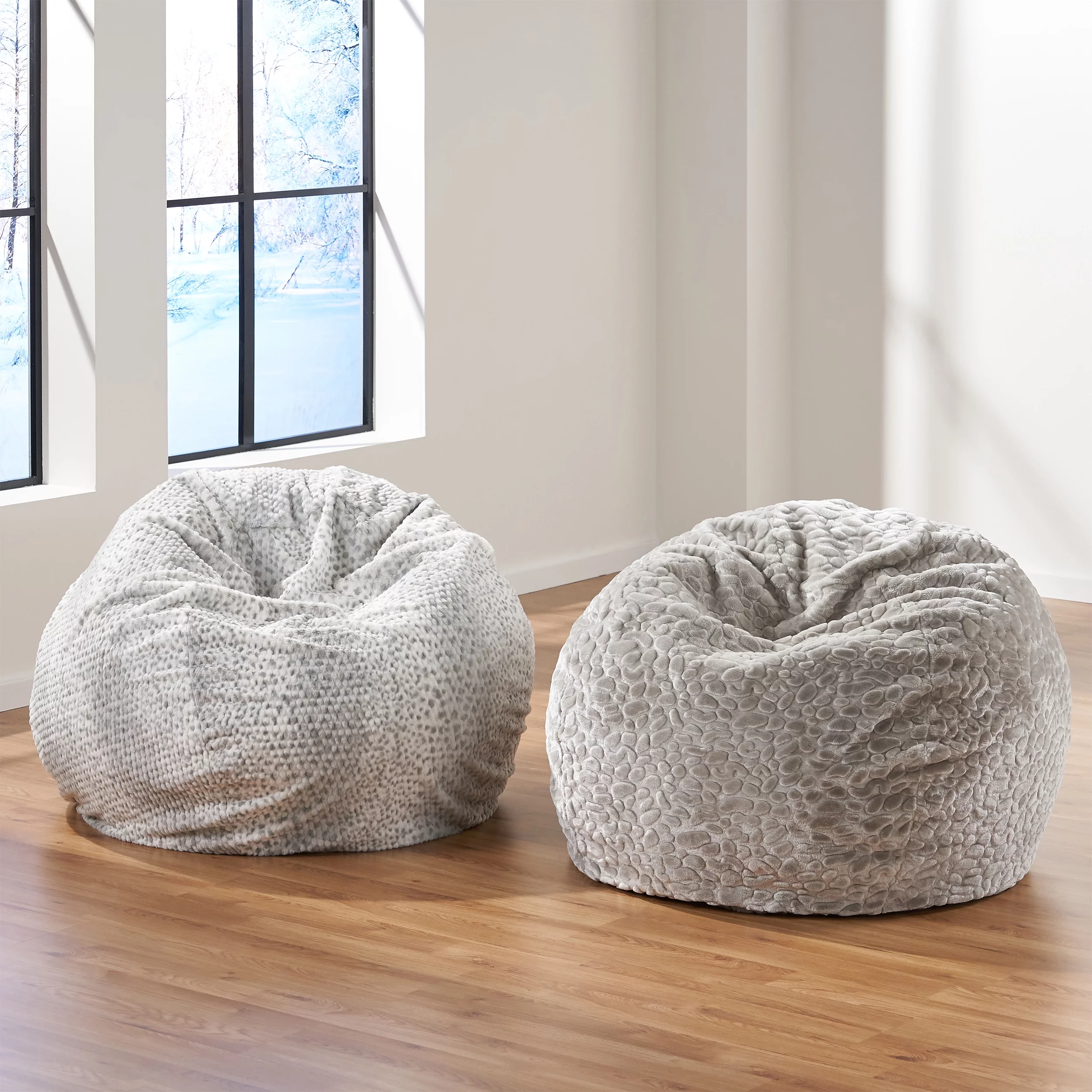 Noble House 3' Faux Fur Bean Bag Chair, Silver Dusk