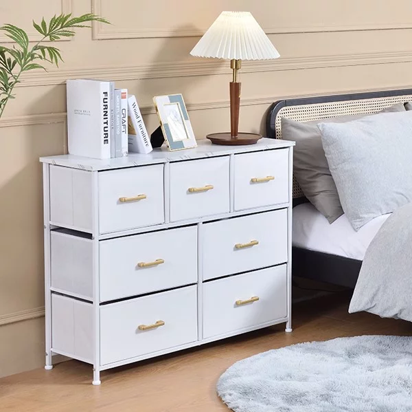Bigroof Double Dresser, Storage Tower with Fabric Bins, Chest of Drawers for Closet, Living Room, Hallway, Brown