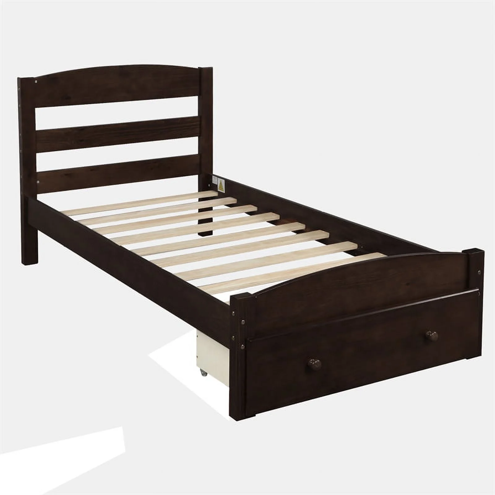 CRO Decor Platform Twin Bed Frame with Storage Drawer and Wood Slat Support