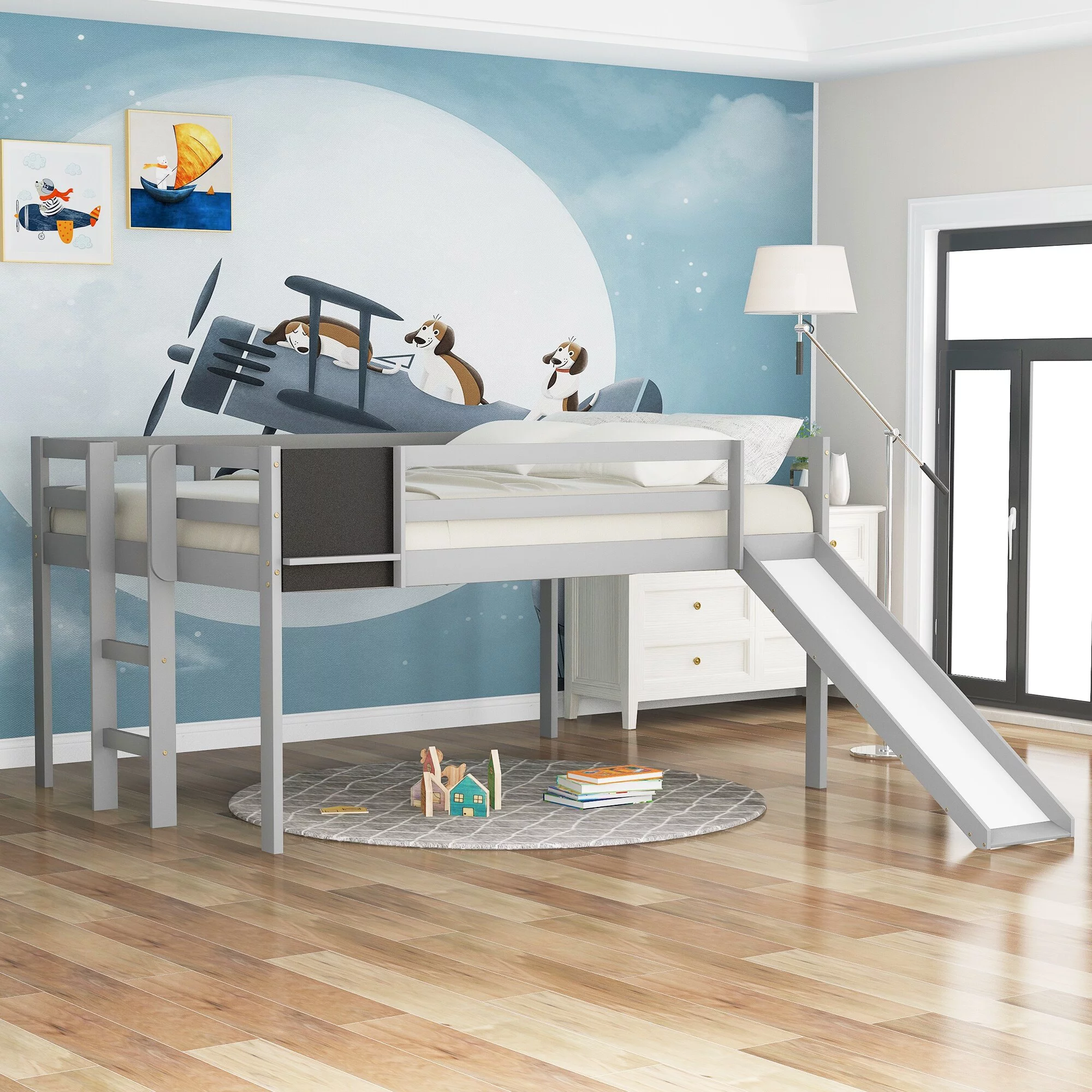 Home Adores Camille Full size Loft Bed Wood Bed with Slide