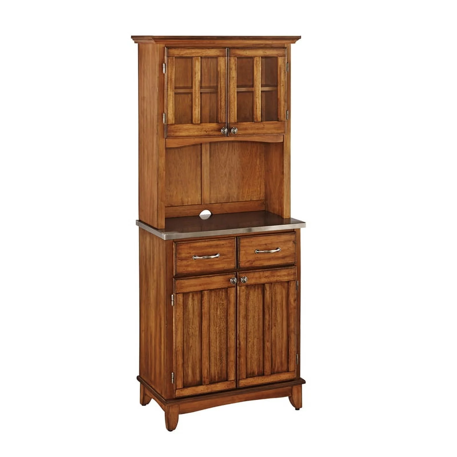 Pemberly Row 2-Drawer Adjustable Shelf Wood Buffet with Hutch in Cottage Oak