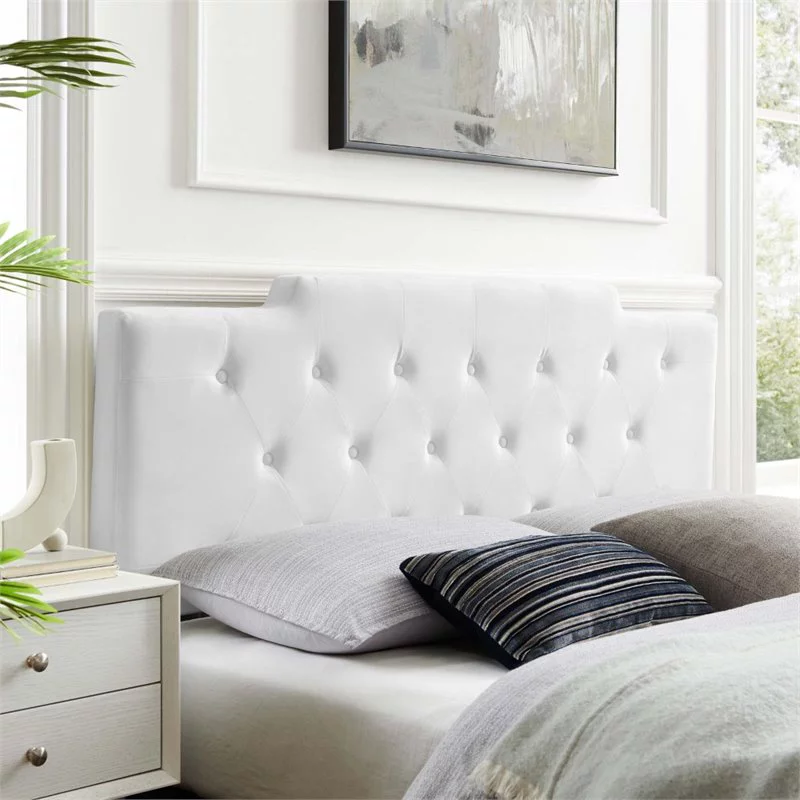 Pemberly Row Modern Velvet Tufted Full/Queen Performance Headboard in White