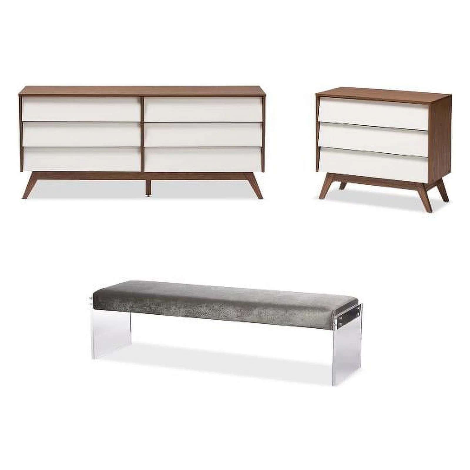 Home Square 3 Piece Bedroom Set with 6 Drawer Dresser 3 Drawer Chest and Bench