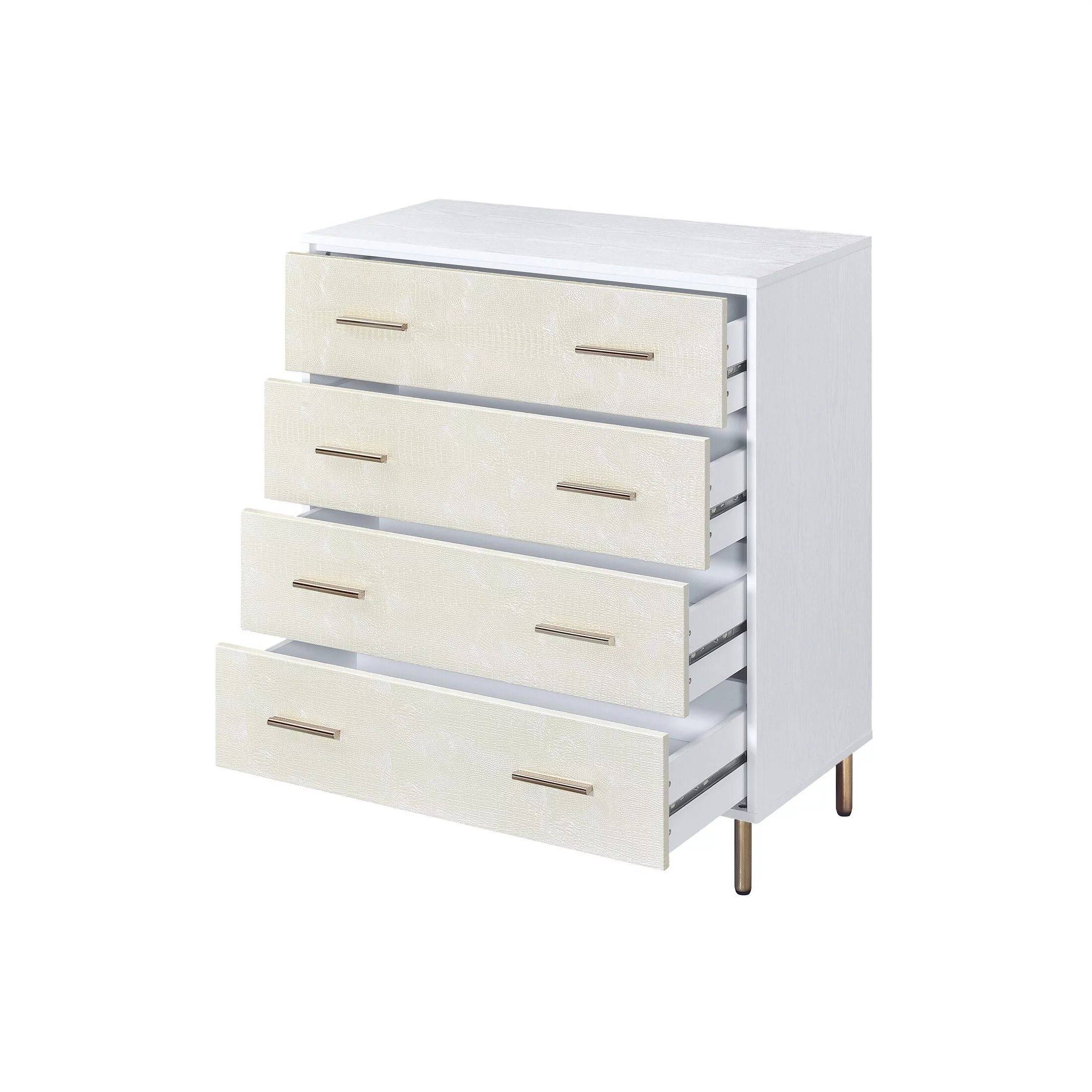 YJTONWIN Chest with 4 Drawers Storage Space White Champagne & Gold Finish