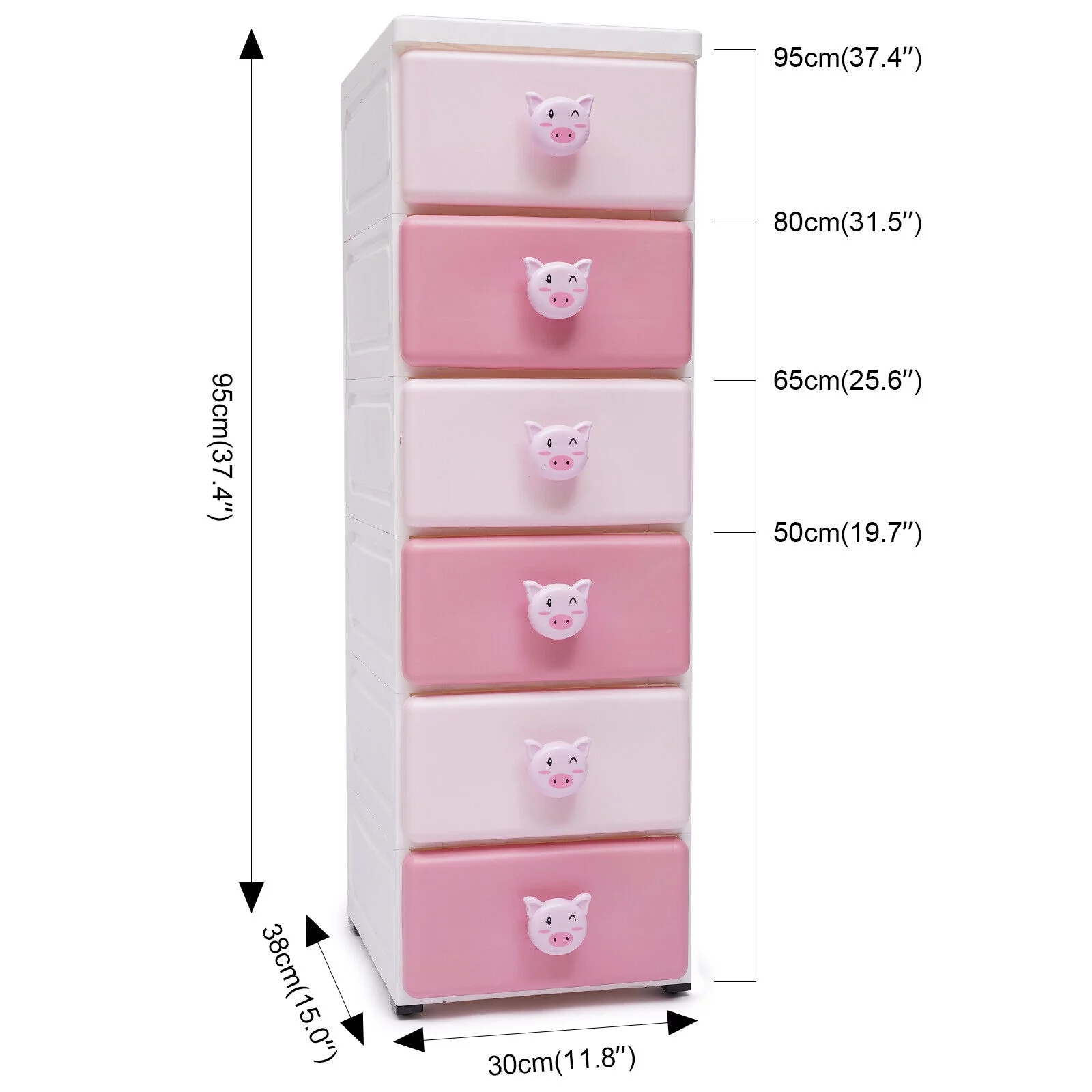 ZhdnBhnos 6-Layer Storage Drawers Dressers with Piggy Handles Multi-purpose Pink Plastic Cabinet Closet Organizer Storage Tower for Bedroom Kid's Room