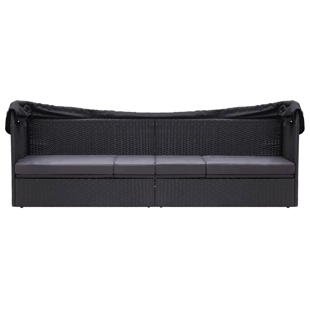 Aibecy Patio Sofa Bed with Canopy Poly Rattan Black