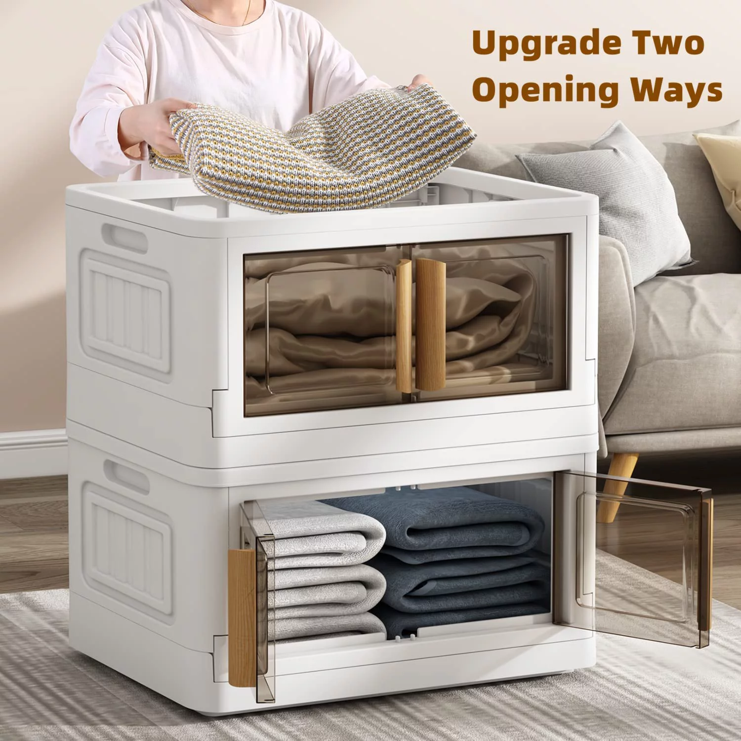 Karramlili 4 Packs Plastic Storage Bins 20Gal Storage Bins with Lids, Stackable Storage Bins for Closet Organizer, Dual Open Bathroom Organizer Laundry Room Organizatio, Folding Storage Box