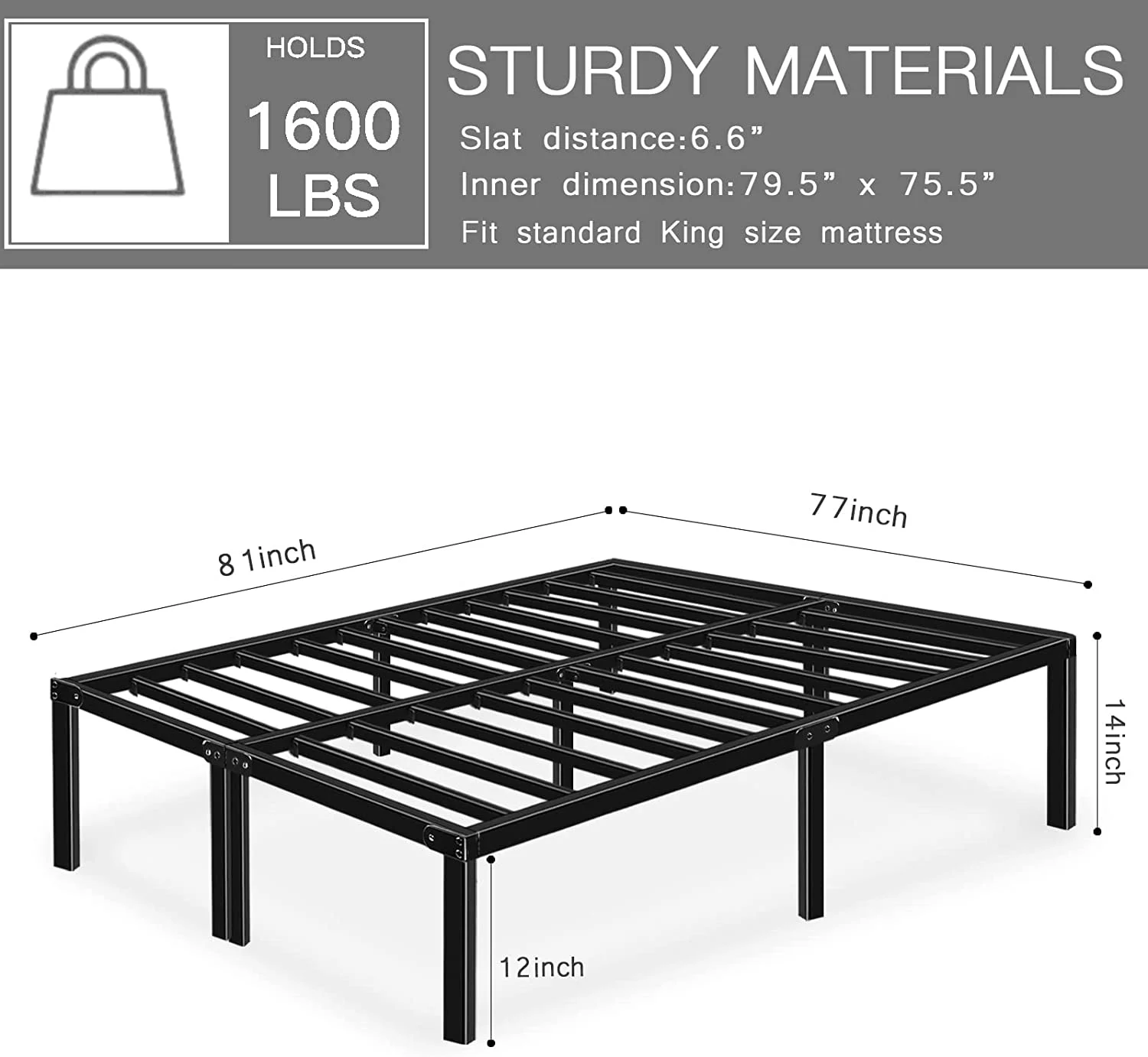 HAAGEEP Platform King Bed Frame 14 inch Tall, No Box Spring Need Metal Bedframe with Storage Heavy Duty