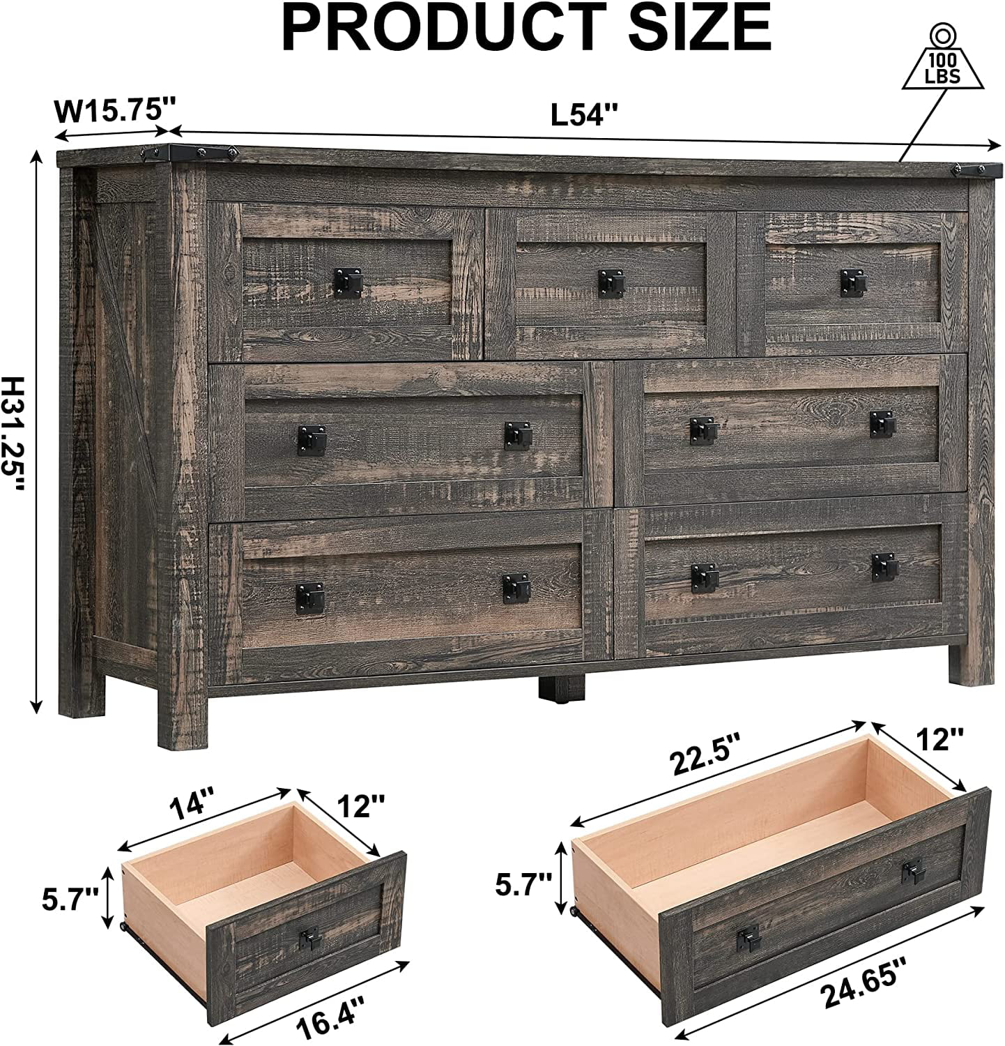 Farmhouse 5 Drawers Dresser Chests for Bedroom Wood Rustic Tall Chset of Drawers Dressers Organizer for Bedroom Living Room Hallway Reclaimed Barnwood