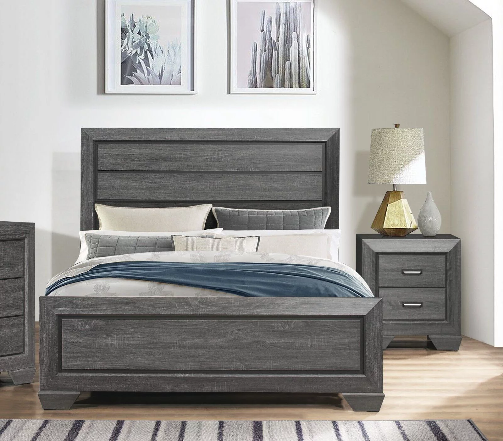 Contemporary 3pc Bedroom Set Gray Finish Queen Size Bed Nightstand Wooden Guest Bedroom Furniture