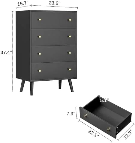 KHBIULIFE Dresser for Bedroom Modern White Dresser with 4 Drawers Tall Chest of Drawers with Gold Handles