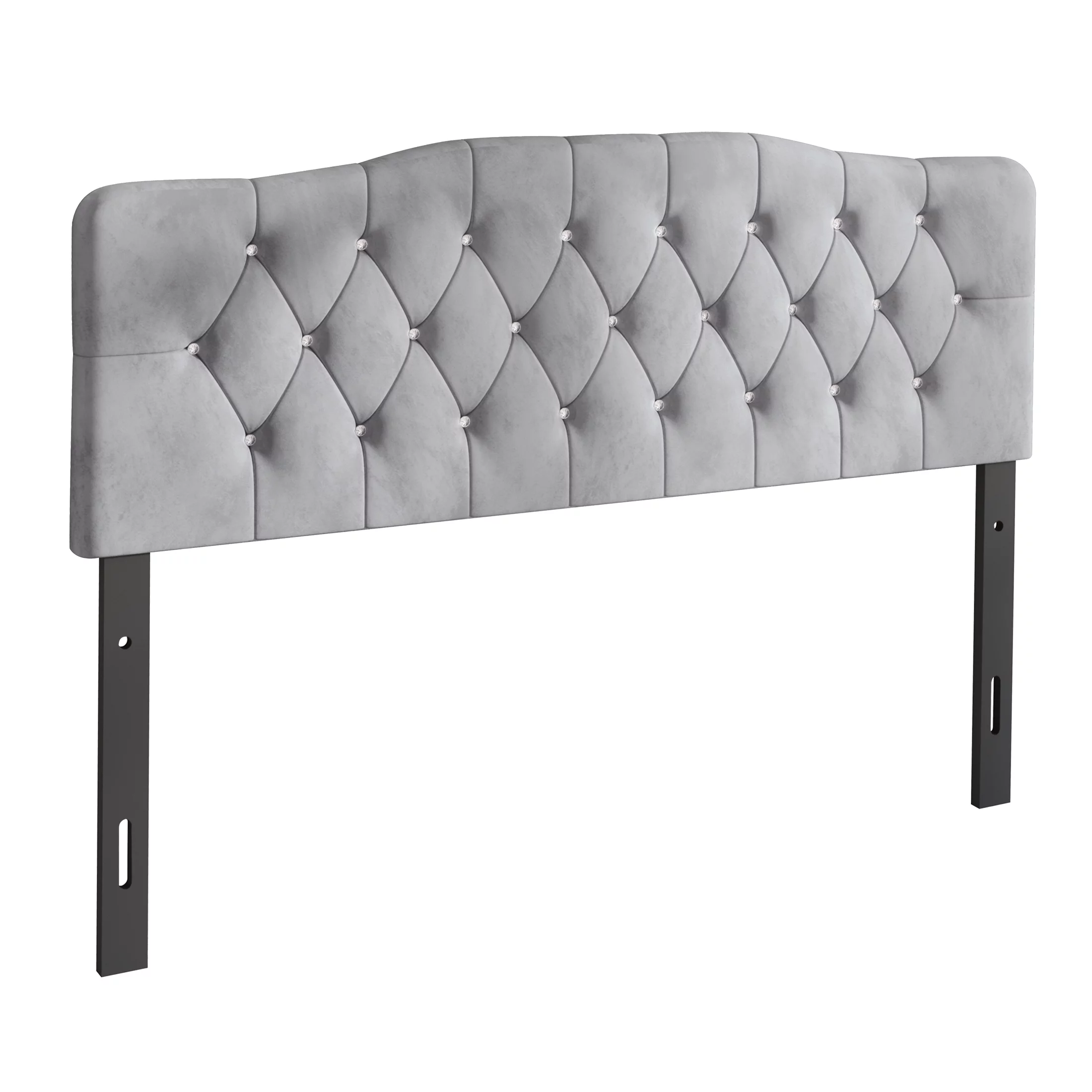 Castle Place Uphlostered Tufted Headboard, Silver Grey Velvet, King