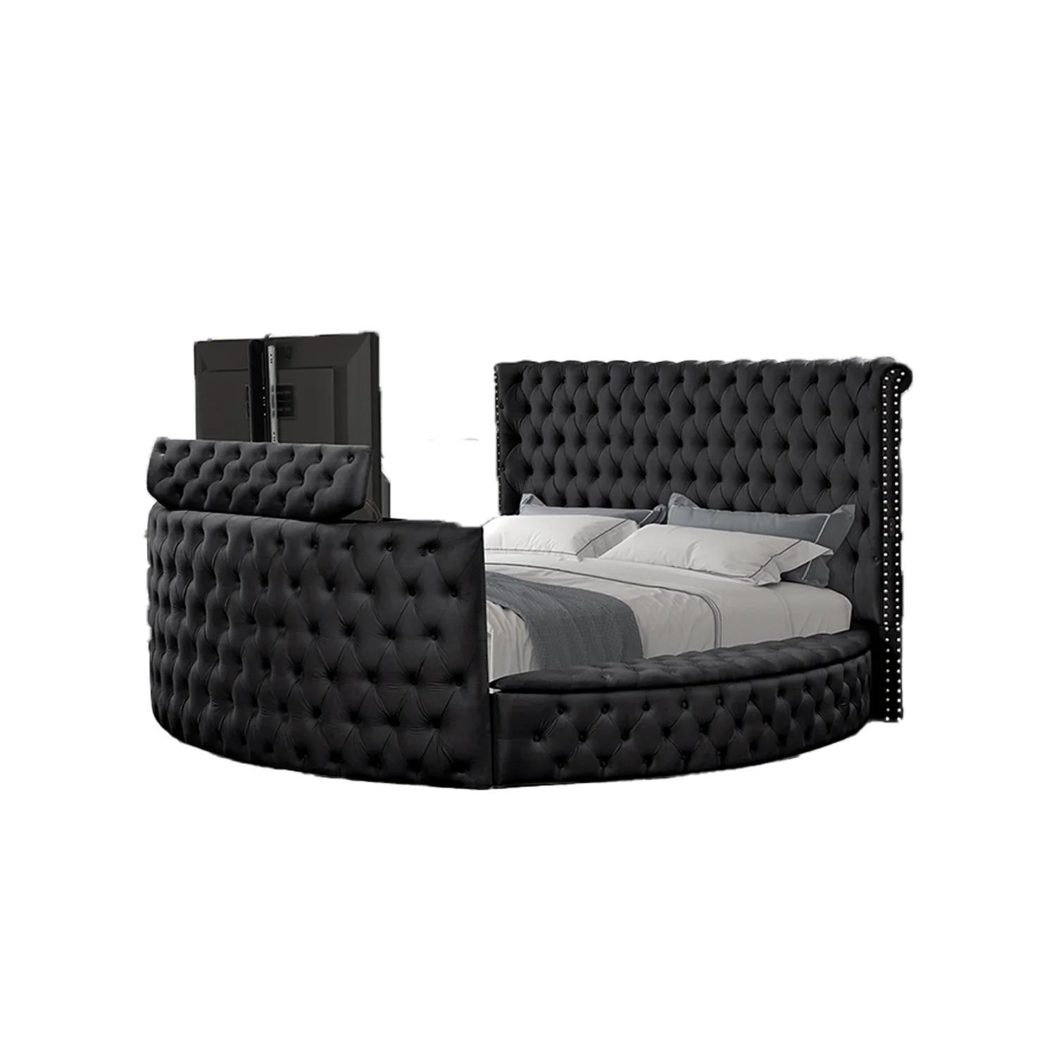 Maya Modern Style Queen Bed made with Wood in Black