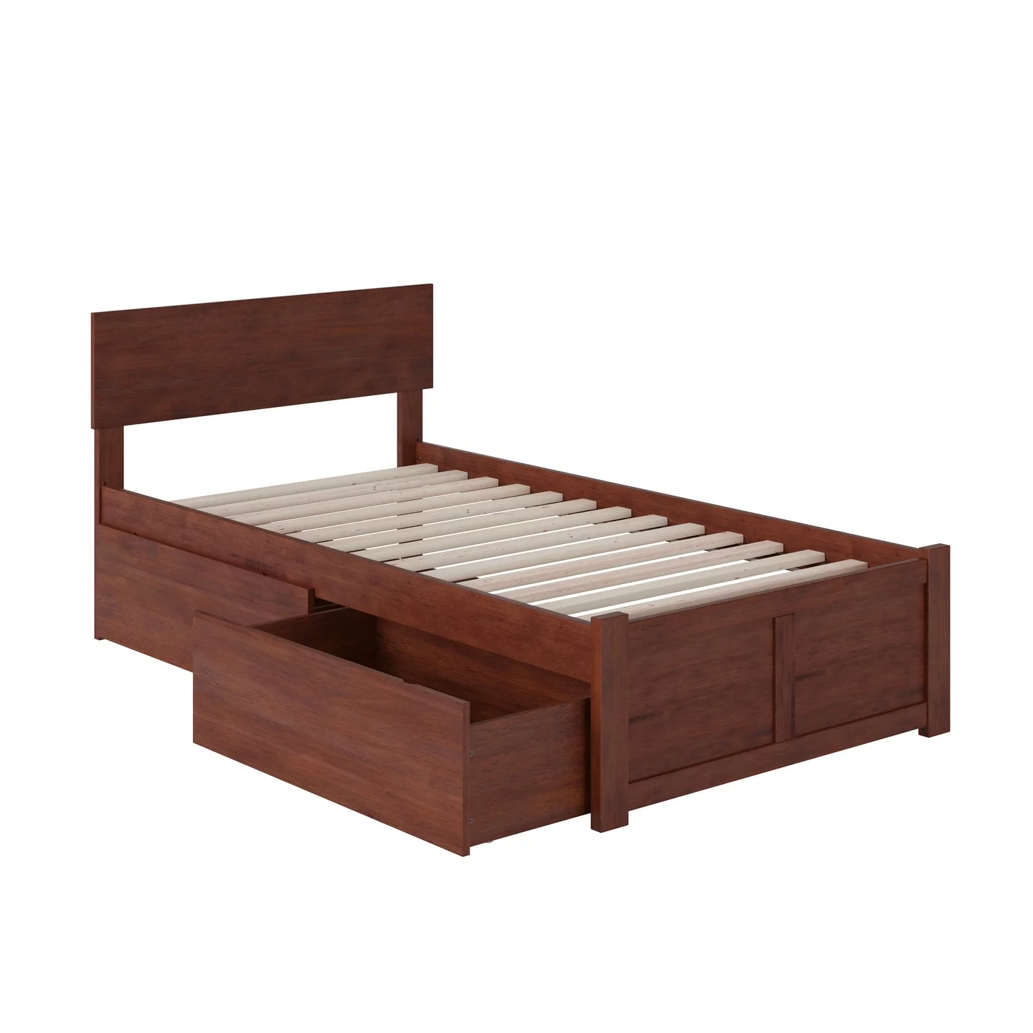 AFI Orlando Twin XL Platform Bed and Footboard and 2 Bed Drawers in Walnut