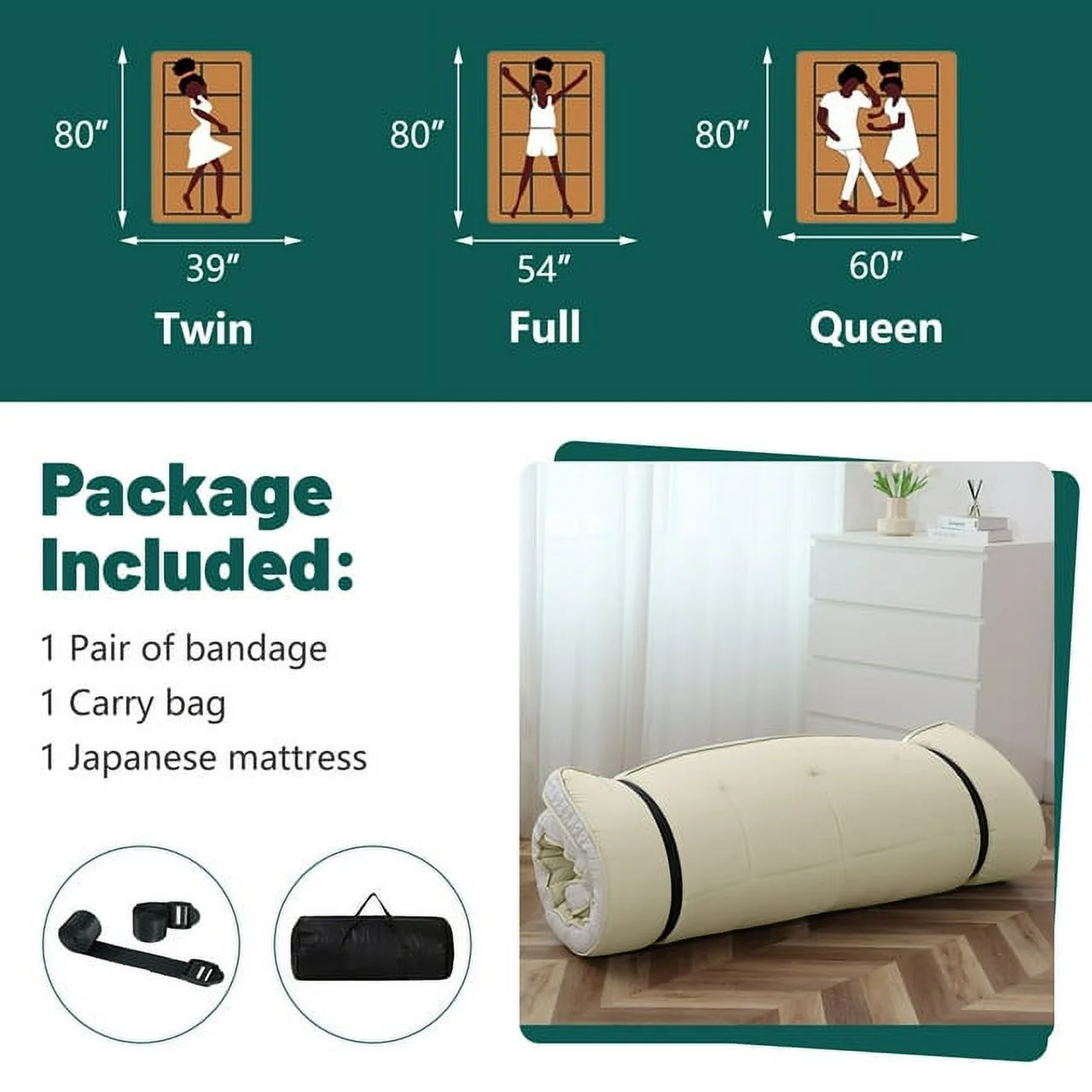 ABORON Lambswool Japanese Floor Mattress,4 Inch Extra Thick Sleeping Bed For Floor,Roll Up Mmemory Foam Mattress , Folding Floor Lounger Guest Bed Pad