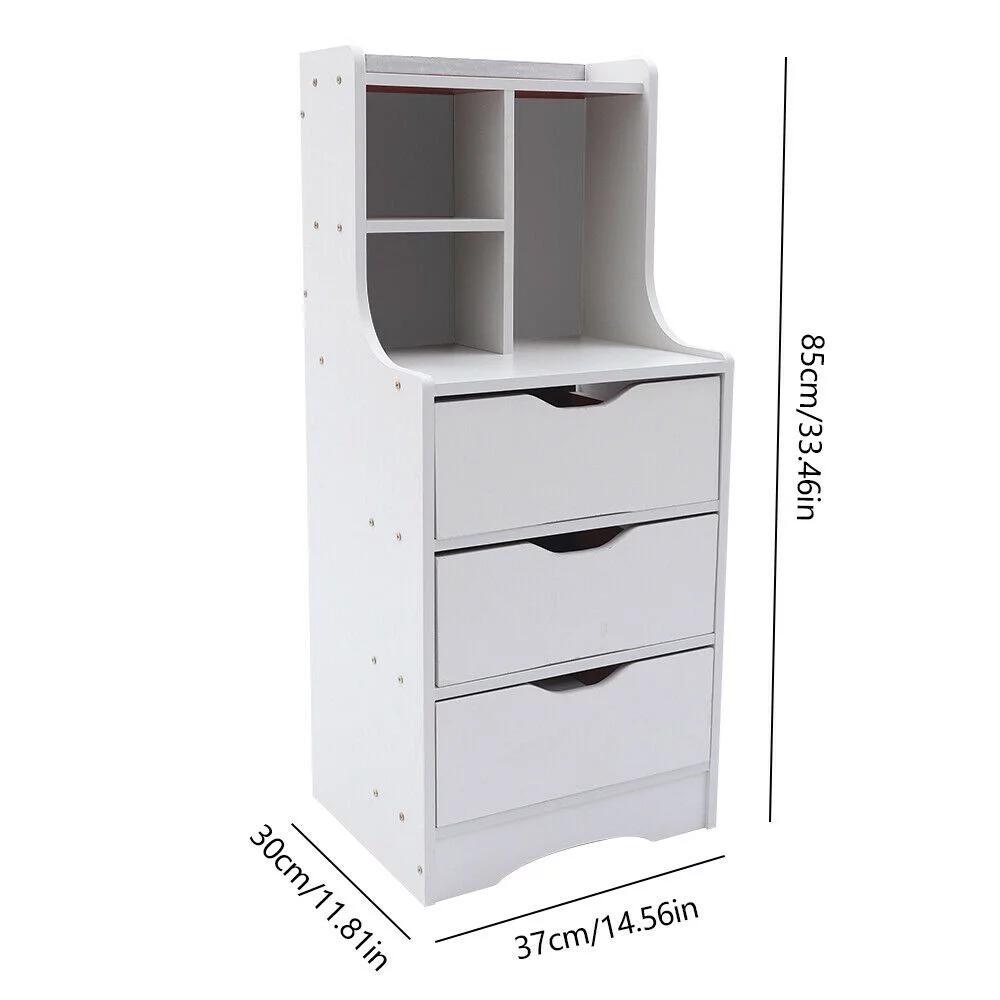 TFCFL Bedside Table 3 Drawers Cabinet Storage End Table Nightstand Cupboard Bedroom