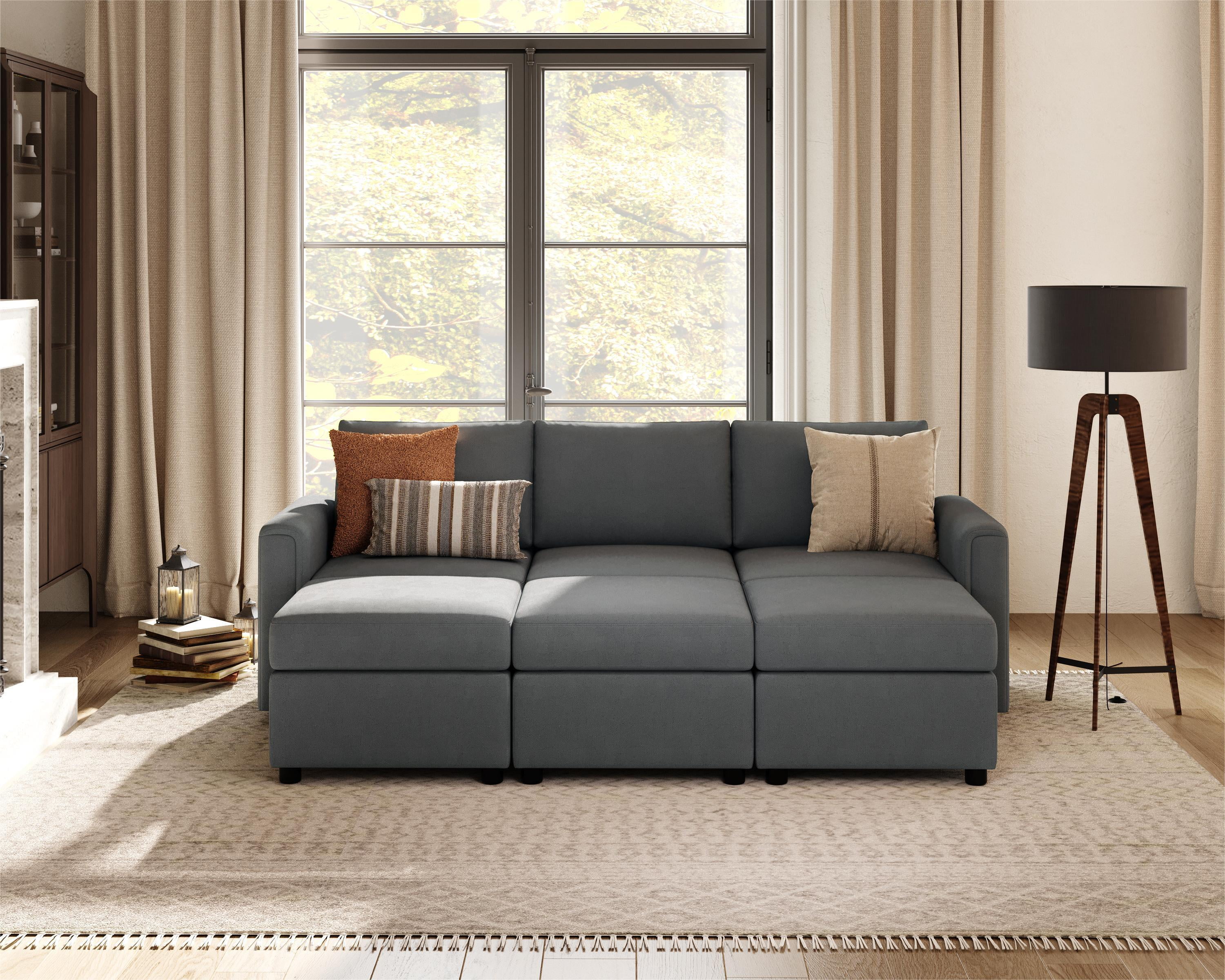 Linsy Home Convertible Modular Sleeper Sofa Bed with Storage,Dark Gray