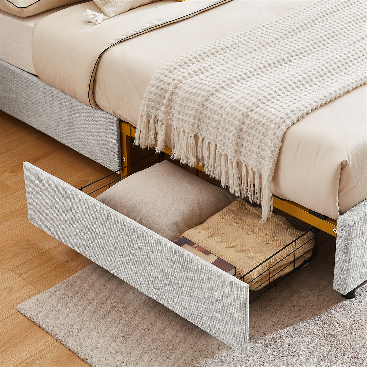 Queen Size Bed Modern Upholstered Platform Bed Frame with Headboard for Bedroom