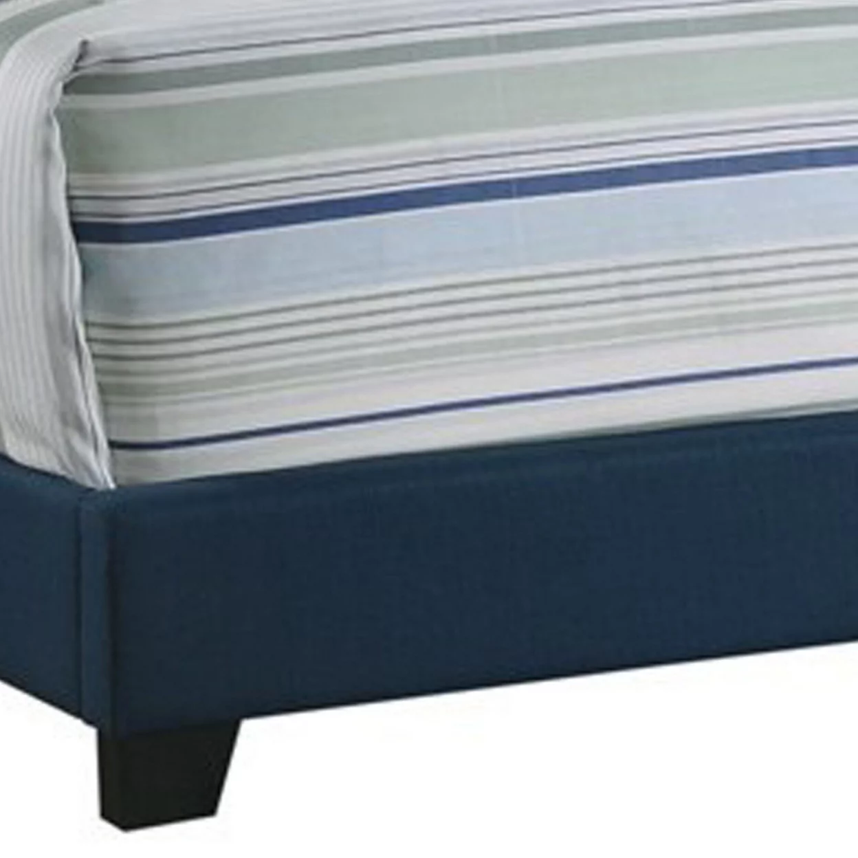 Fabric Upholstered Wooden Demi Wing Queen Bed with Camelback Headboard,Blue- Saltoro Sherpi