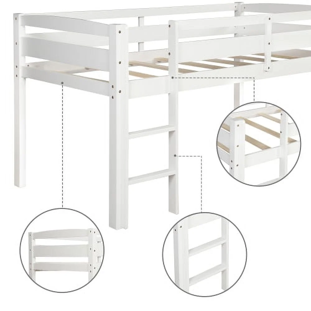 Adrinfly Twin Wood Loft Bed Low Loft Beds with Ladder,Twin,White
