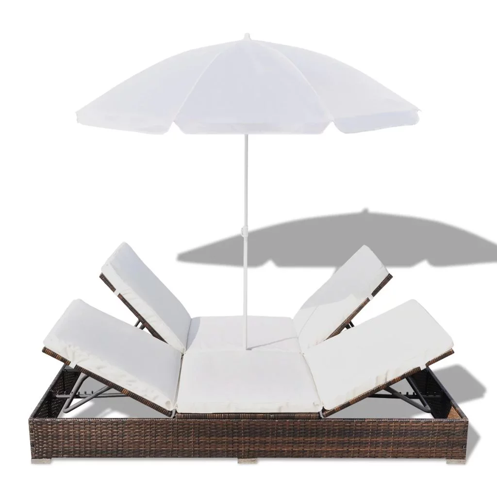Andoer Outdoor Bed with Umbrella Poly Rattan Brown