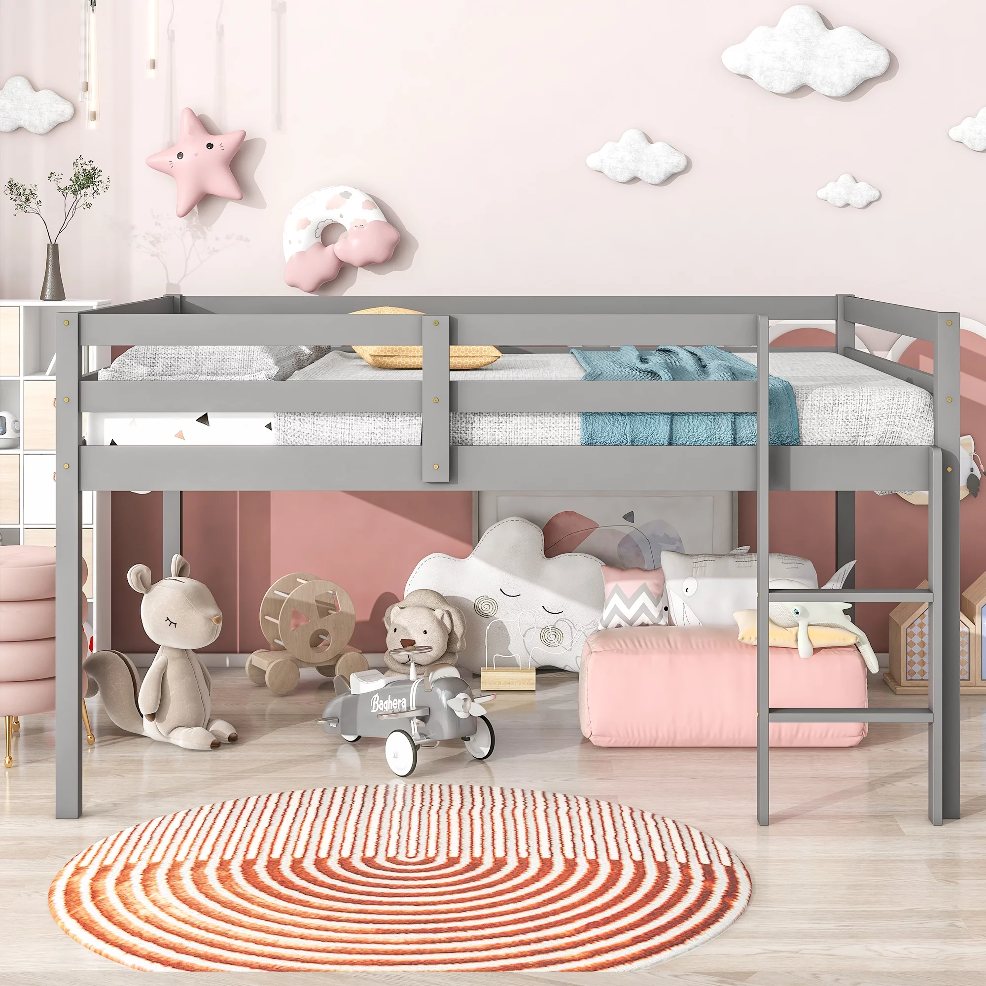ikayaa Full Loft Bed,Grey