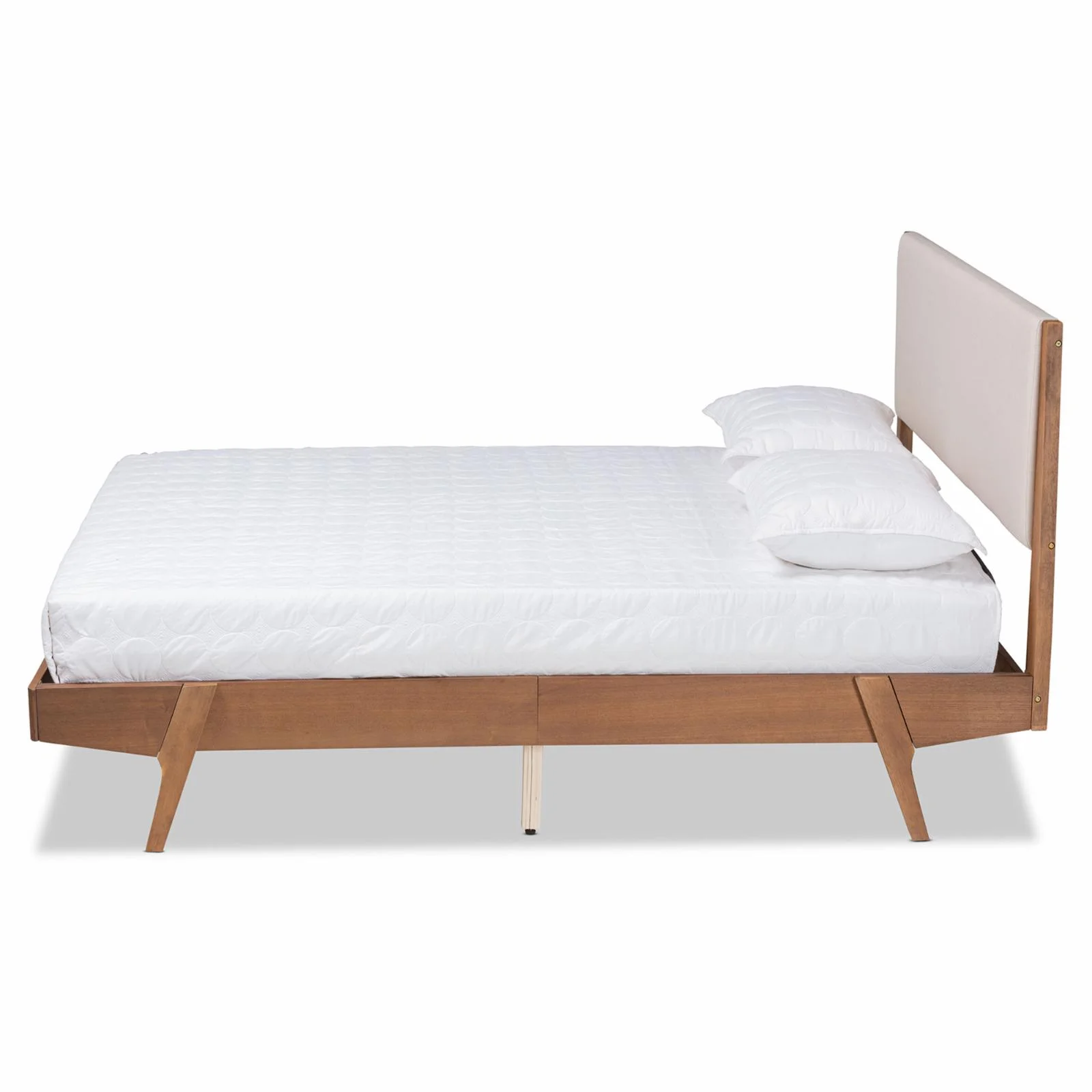Baxton Studio Senna Mid-Century Modern Grey Fabric Upholstered and Walnut Brown Finished Wood King Size Platform Bed