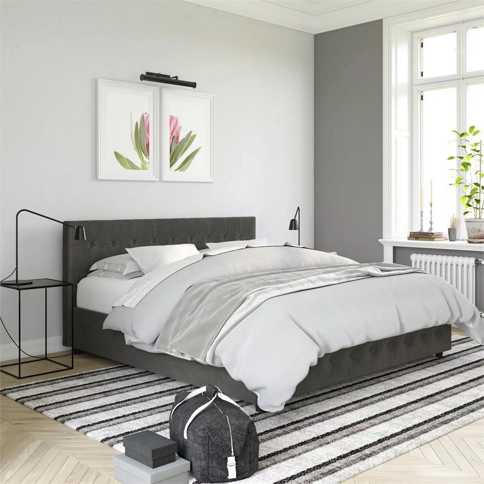 DHP Sherry Upholstered Bed in Queen Size Frame in Gray Velvet