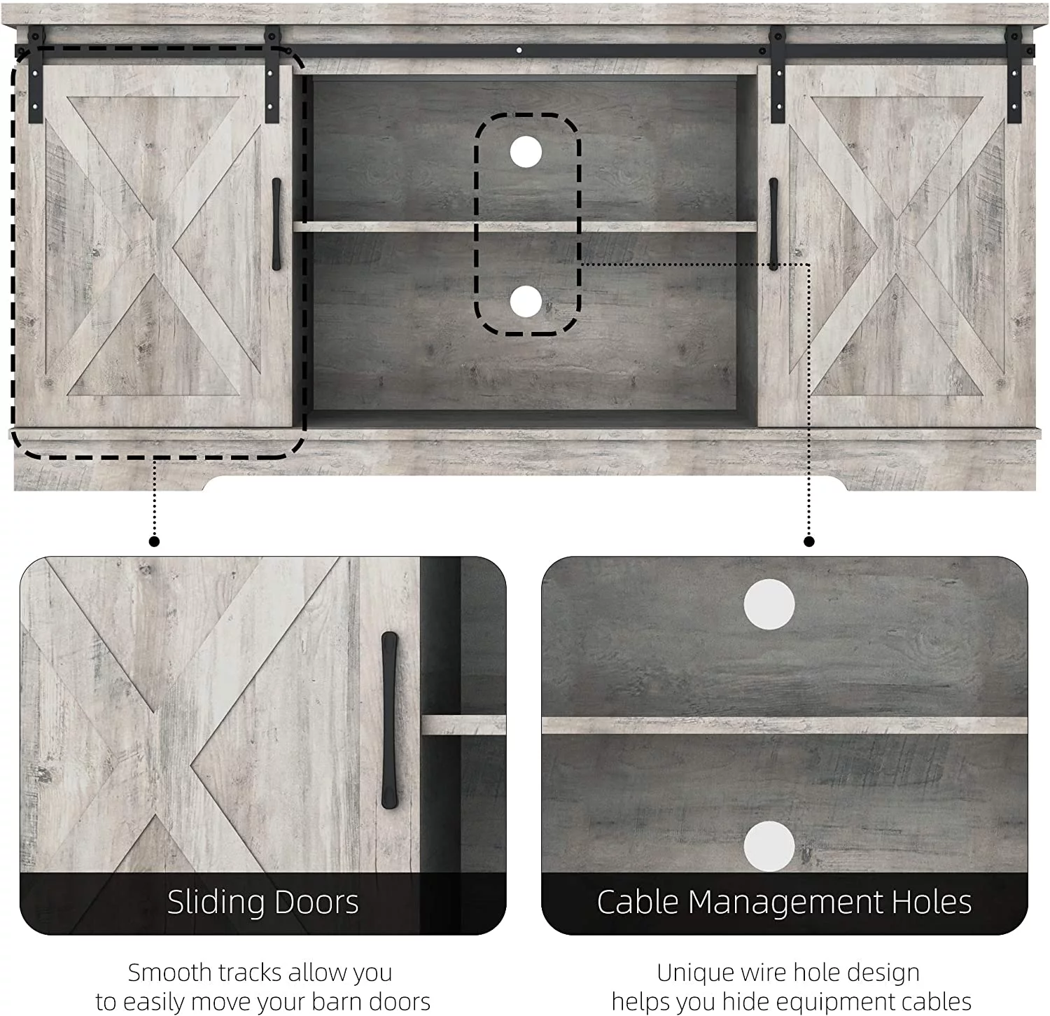 Modern Farmhouse Sliding Barn Door TV Stand for 65