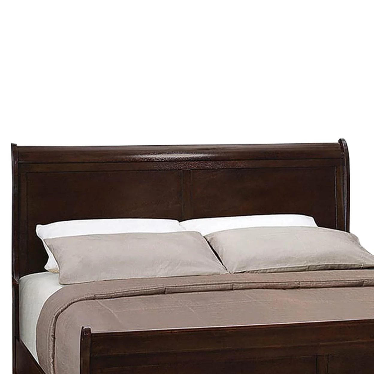 Wooden Eastern King Bed with Curved Panel Headboard Brown- Saltoro Sherpi